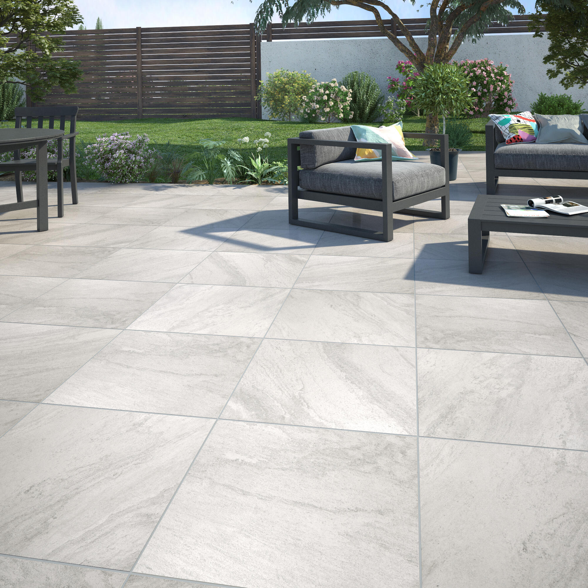 Carrelage sol extérieur effet pierre blanc Sicile l.60 x L.60 cm x Ep.9 mm - 2