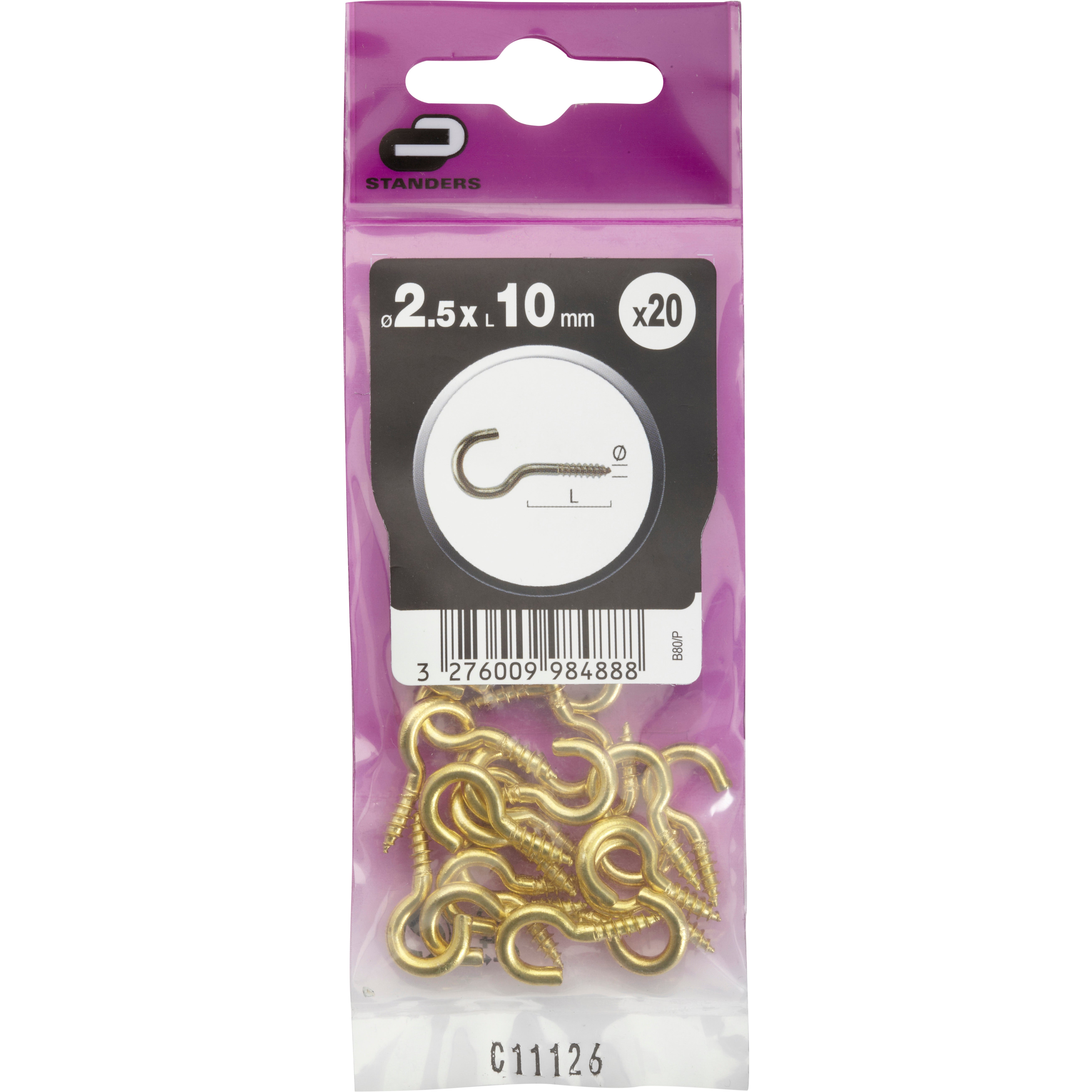 Lot de 20 crochets à visser laiton STANDERS, Diam.2.5 x L.10 mm - 5