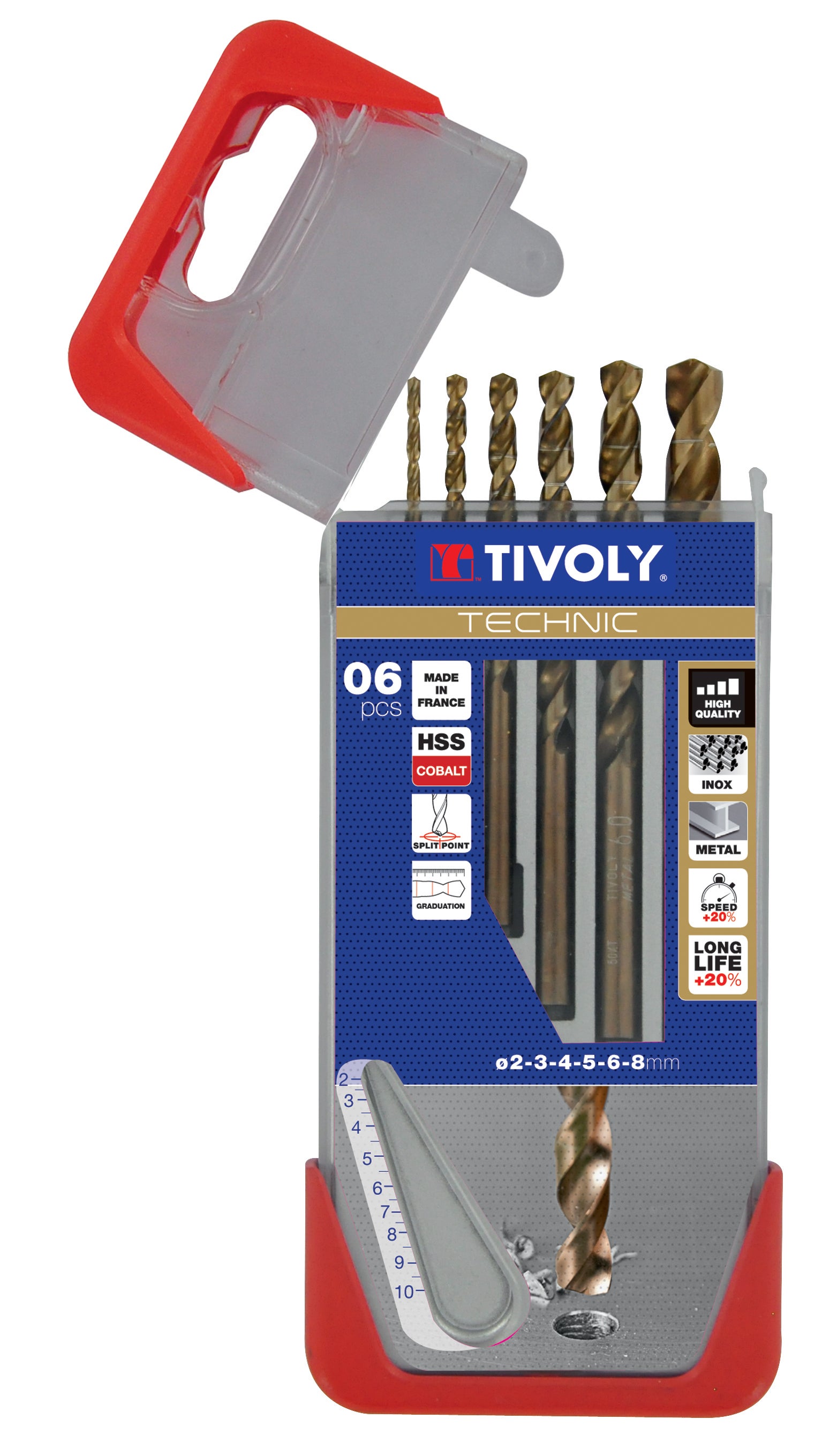 Coffret de 6 forets à métal HSS, Diam.2 à 8 mm TIVOLY - 2