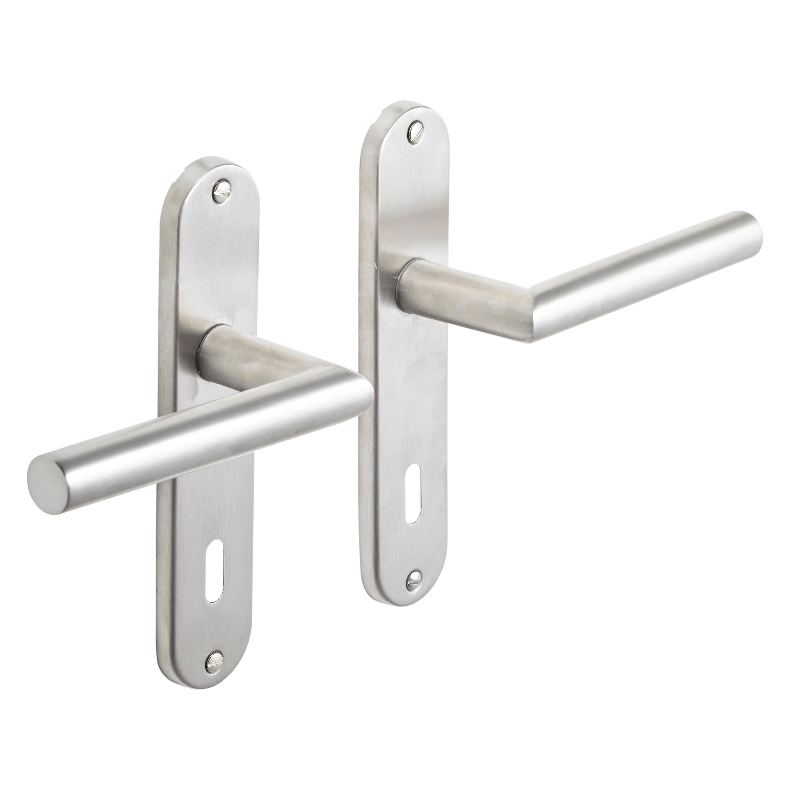 2 poignées sur plaque à clé Sara acier nickel brillant, entraxe 165 mm - 2