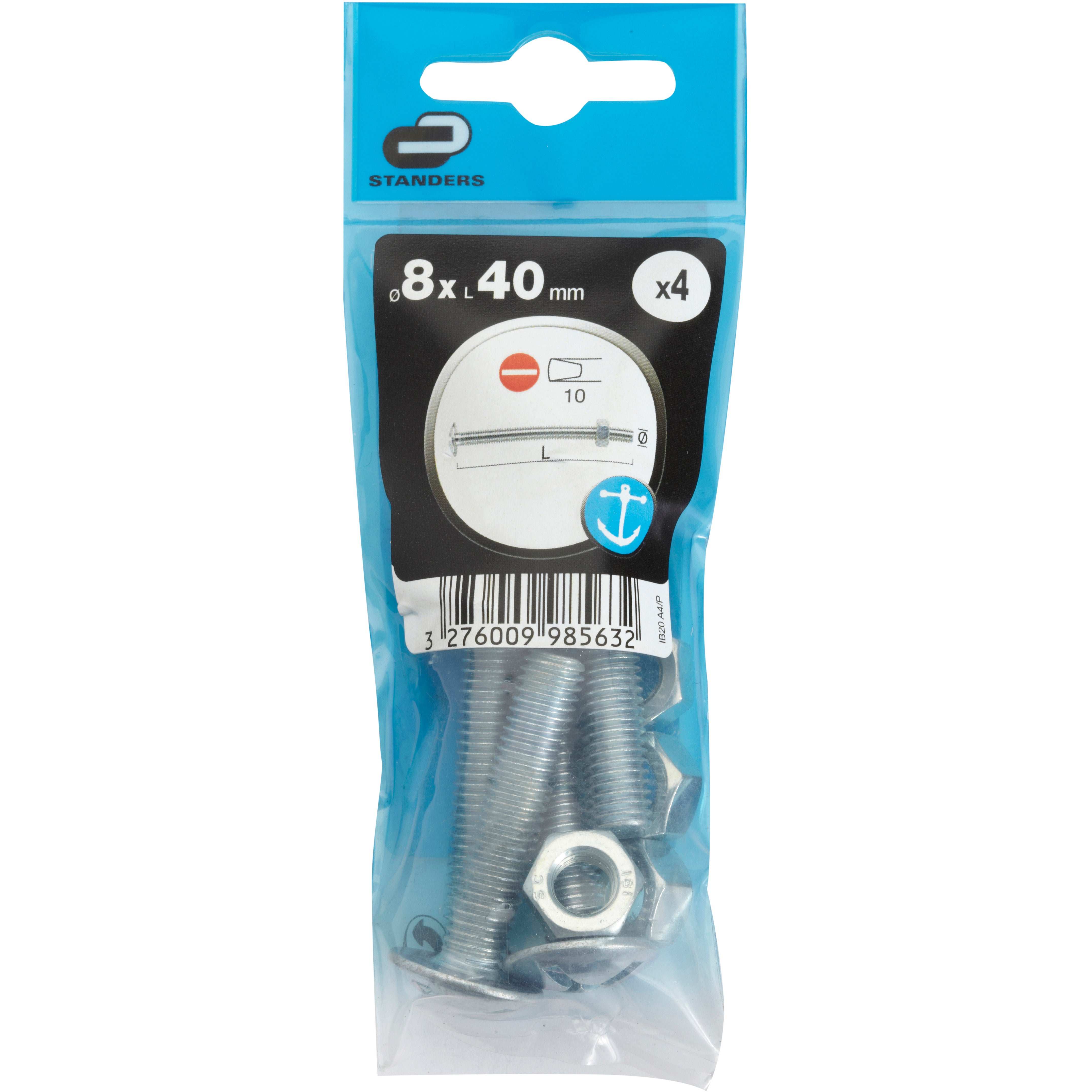 4 boulons poêlier inox A4 STANDERS, Ø8 x L.40 mm - 4