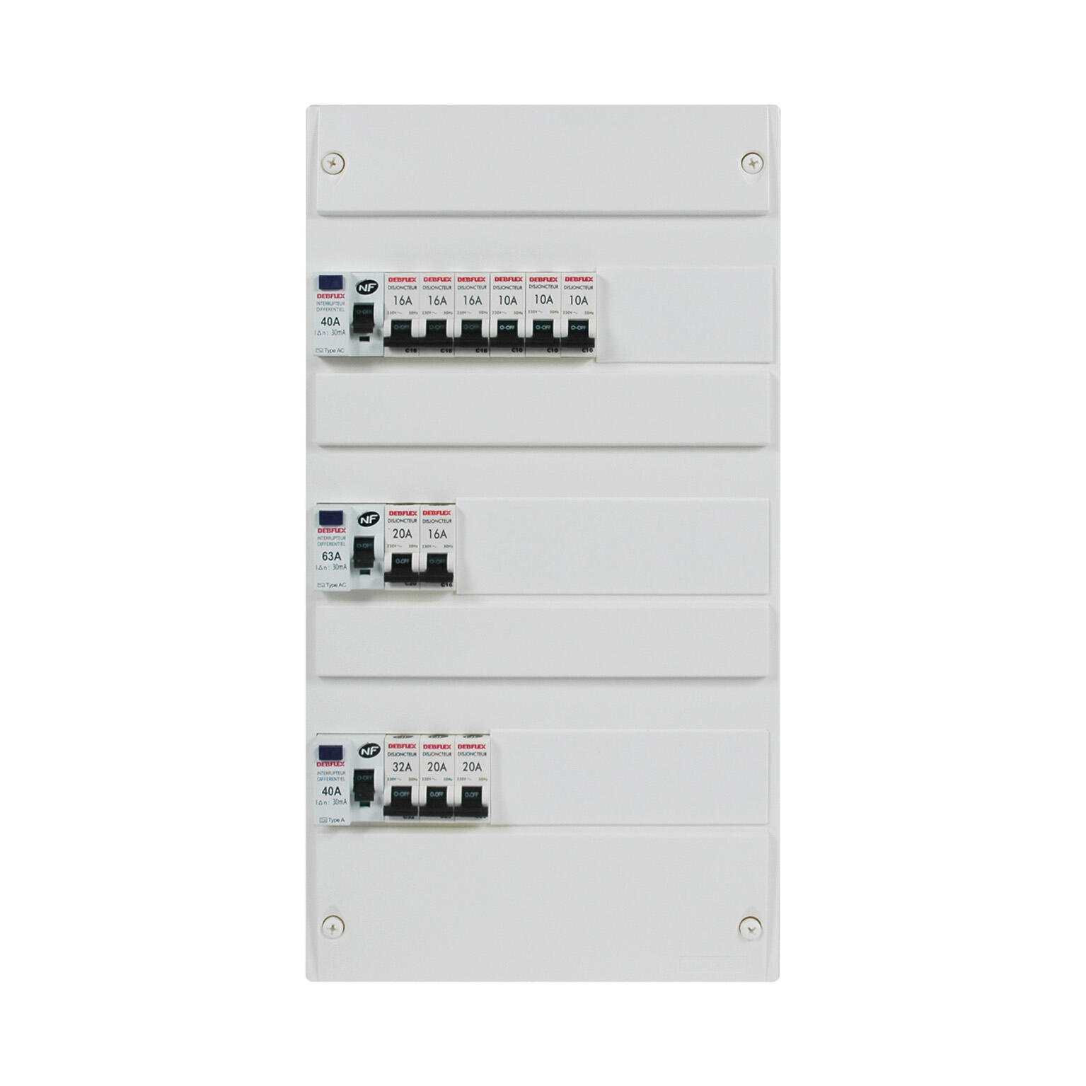 Tableau électrique équipé non précâblé DEBFLEX 3 rgs 39 mods, n/a ...