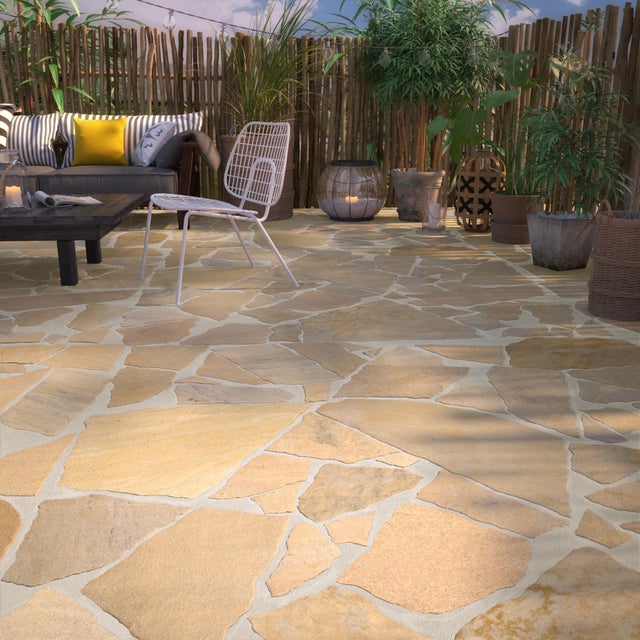 Opus en quartzite du brésil, jaune L.100 x l.100 cm Ep.de 12 à 25 mm