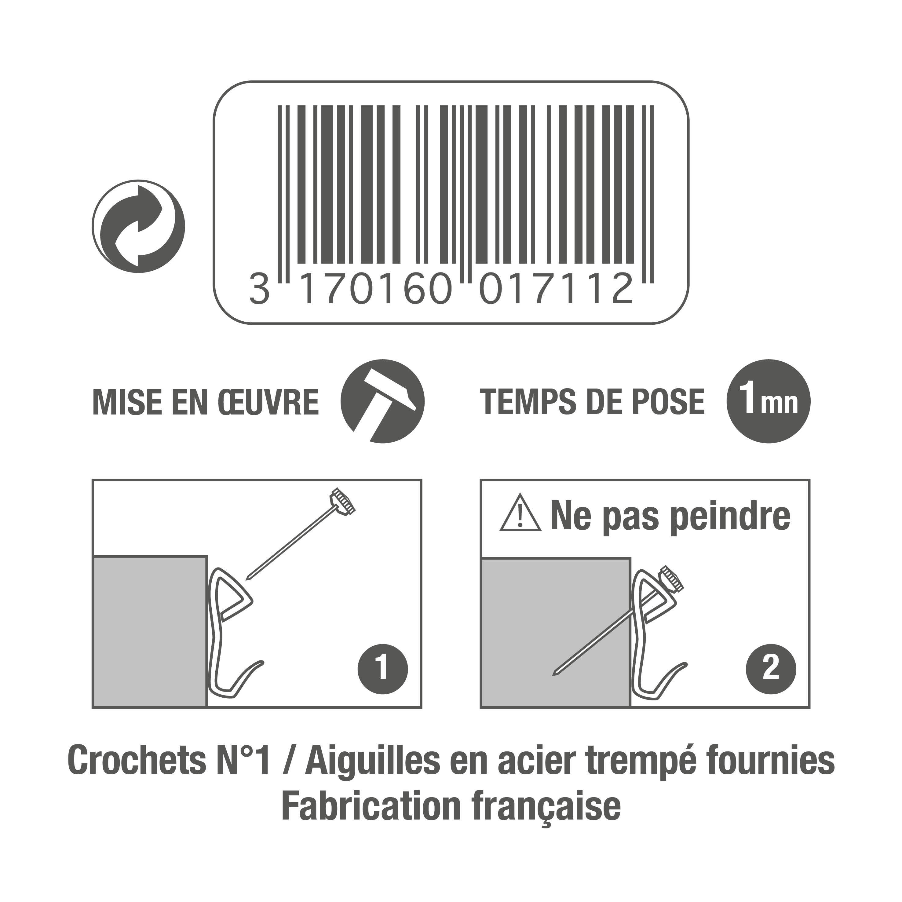 Lot de 8 crochets LE CROCHET FRANCAIS H.20 x l.6 mm - 3