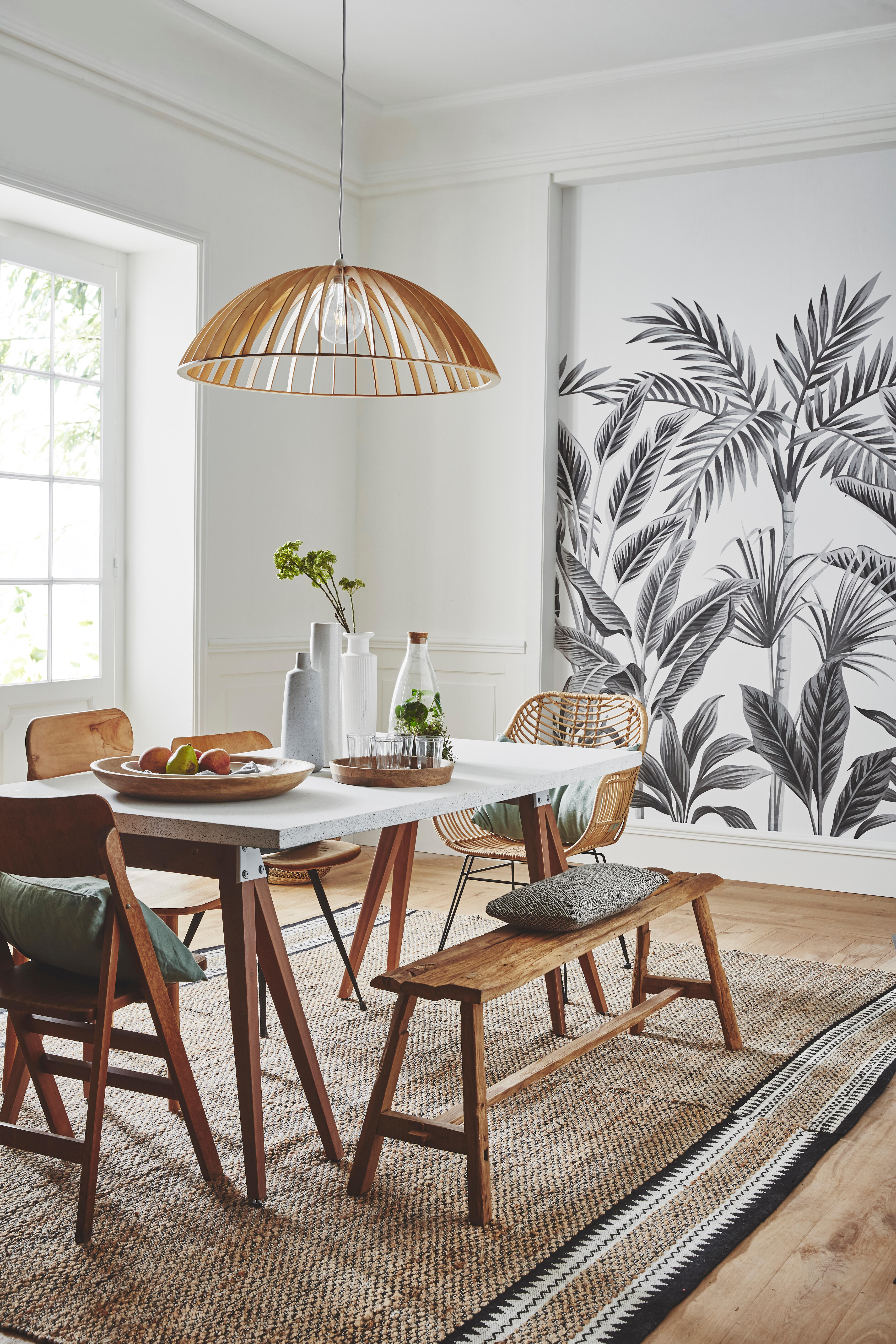 Papier peint panoramique Motif tropical forest blanc et noir l.159 x H.280 cm - 4