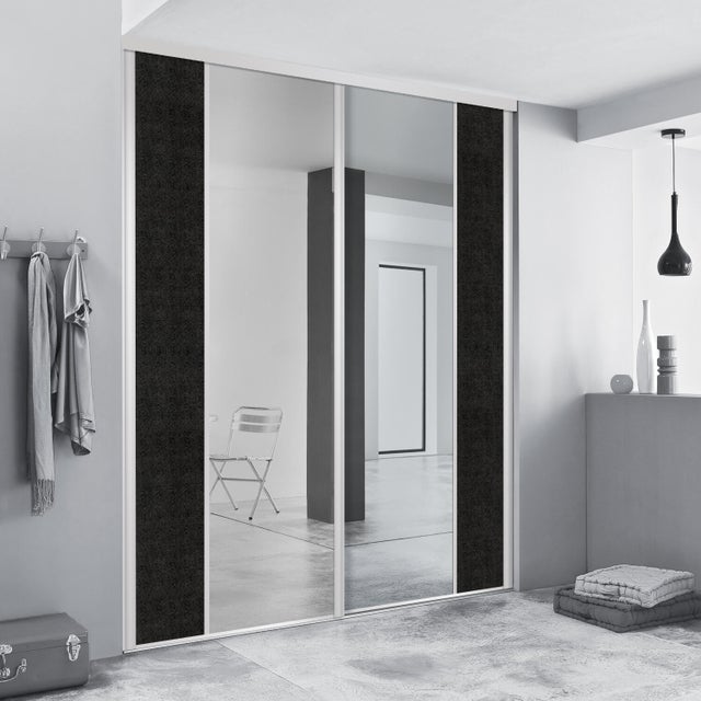Porte de placard coulissante sur-mesure SPACEO Effet leguan noir / miroir gris