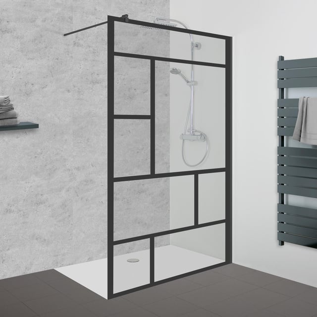 Paroi de douche à l'italienne verre transparent, l.120 cm, Ep. 8mm noir Indus