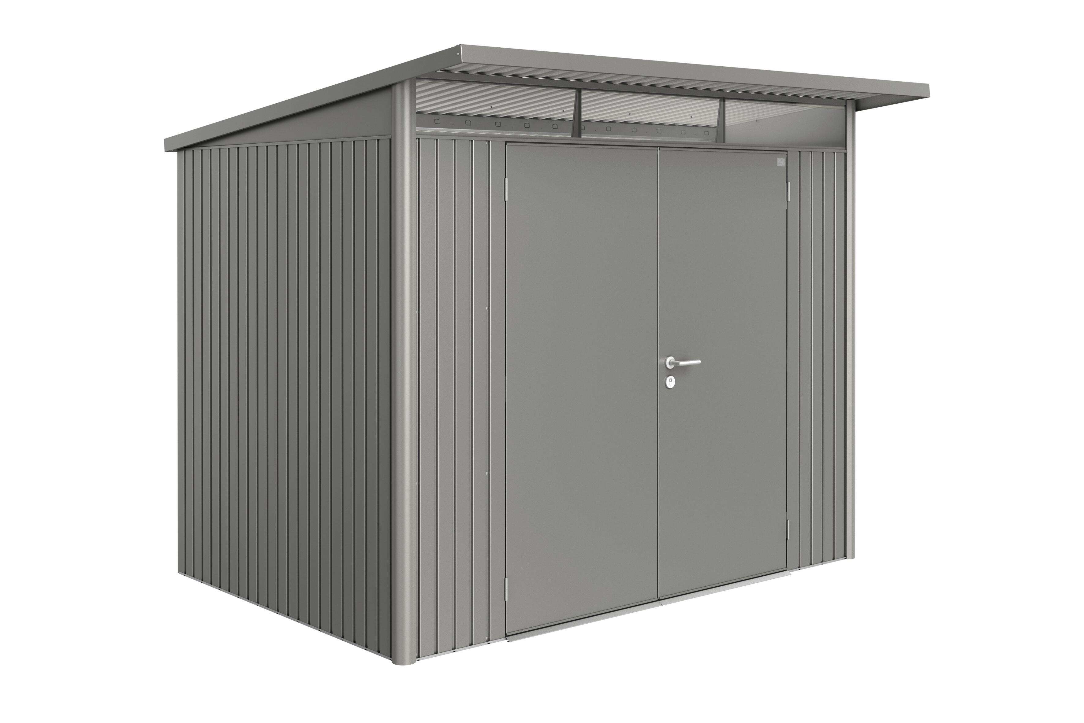 Caseta de metal avantgarde a5 de 260x218x220 cm y 5.72 m2 con 0.5 mm espesor y doble puerta abatible biohort