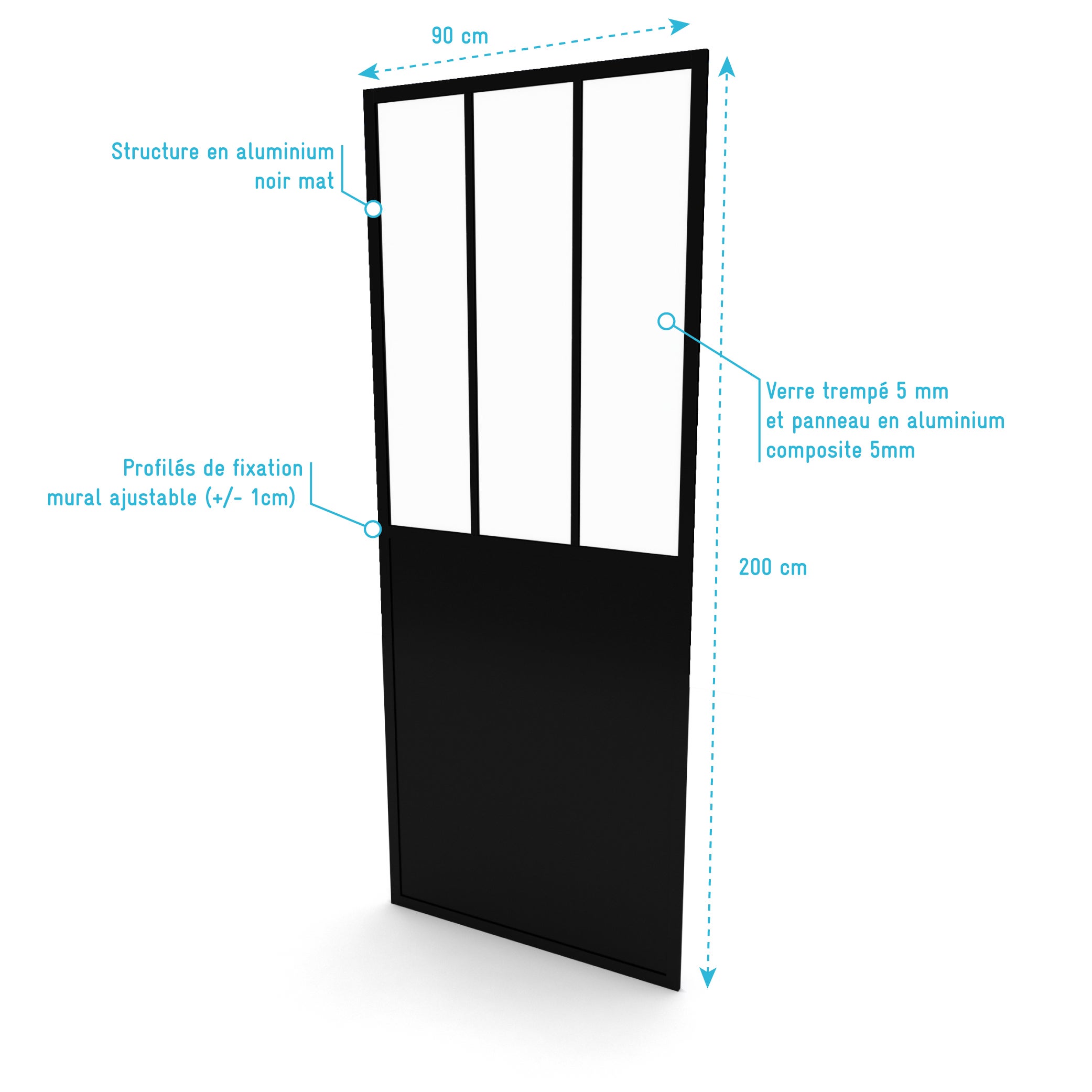 Paroi latérale verre produit sans finition, l.90 cm, Ep.5 mm + l.90 cm Fabrik re - 3