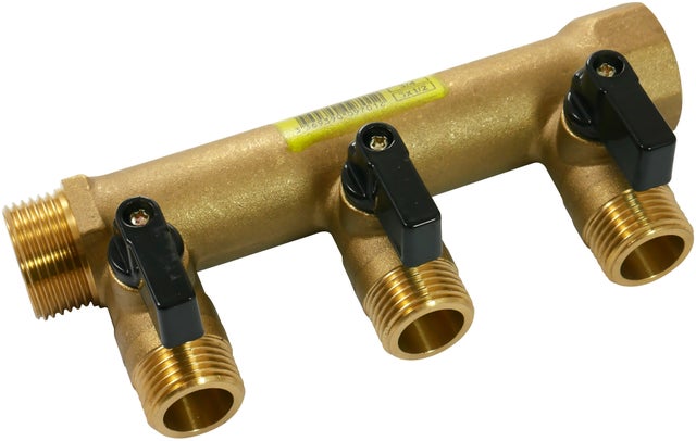 Collecteur à visser M/F 20x27, 3 départs + vannes M15x21