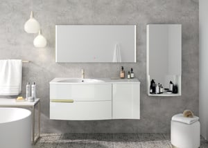 Meuble simple vasque, 2t/1p l.130.2 x H.53.6 x P.51.6 cm, blanc brillant, Egerie