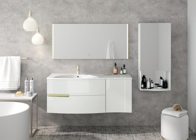 Meuble vasque 2t/1p l.130.2 x H.53.6 x P.51.6cm blanc brillant Egerie