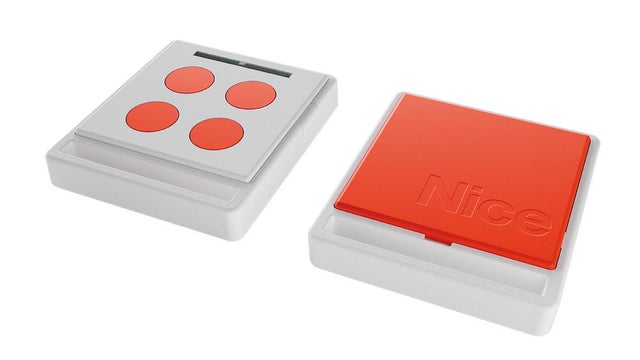 Télécommande blanche et orange pour tout type de motorisation, NICE HOME Ecco5