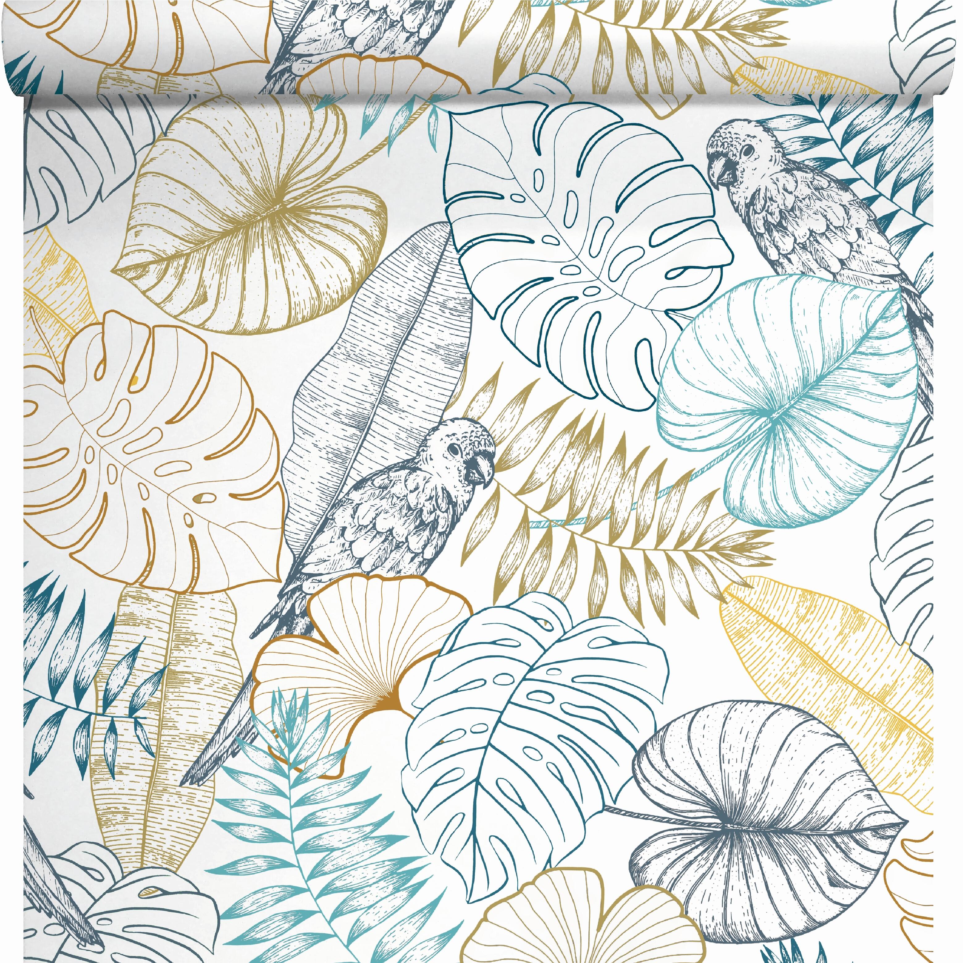 Papier peint intissé Perroquet graphique bleu - 2