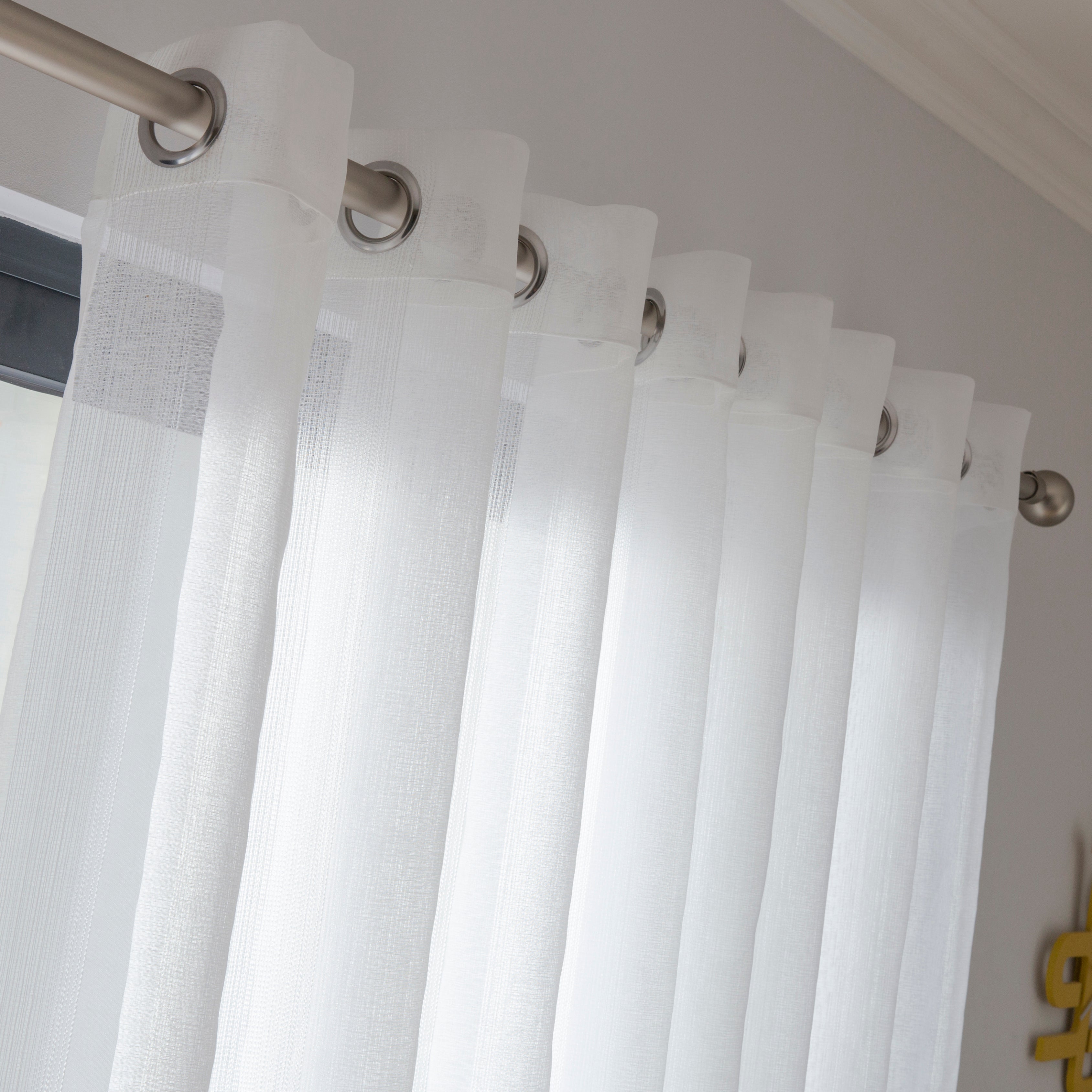 Rideau Voilage Grande Largeur 300x240 Cm, Effet Lin Ivoire Blanc, 1 Panneau