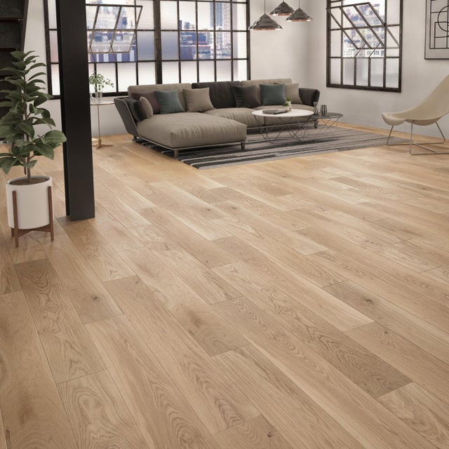 Parquet contrecollé chêne naturel campagne vitrifié XL BROCELIANDE, l.18.4 cm