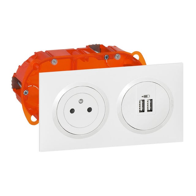 Double prise USB A complet Dooxie LEGRAND blanc