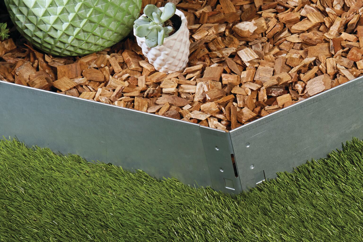 Lot de 3 bordures à planter acier galvanisé gris, H.10 x L.99 cm