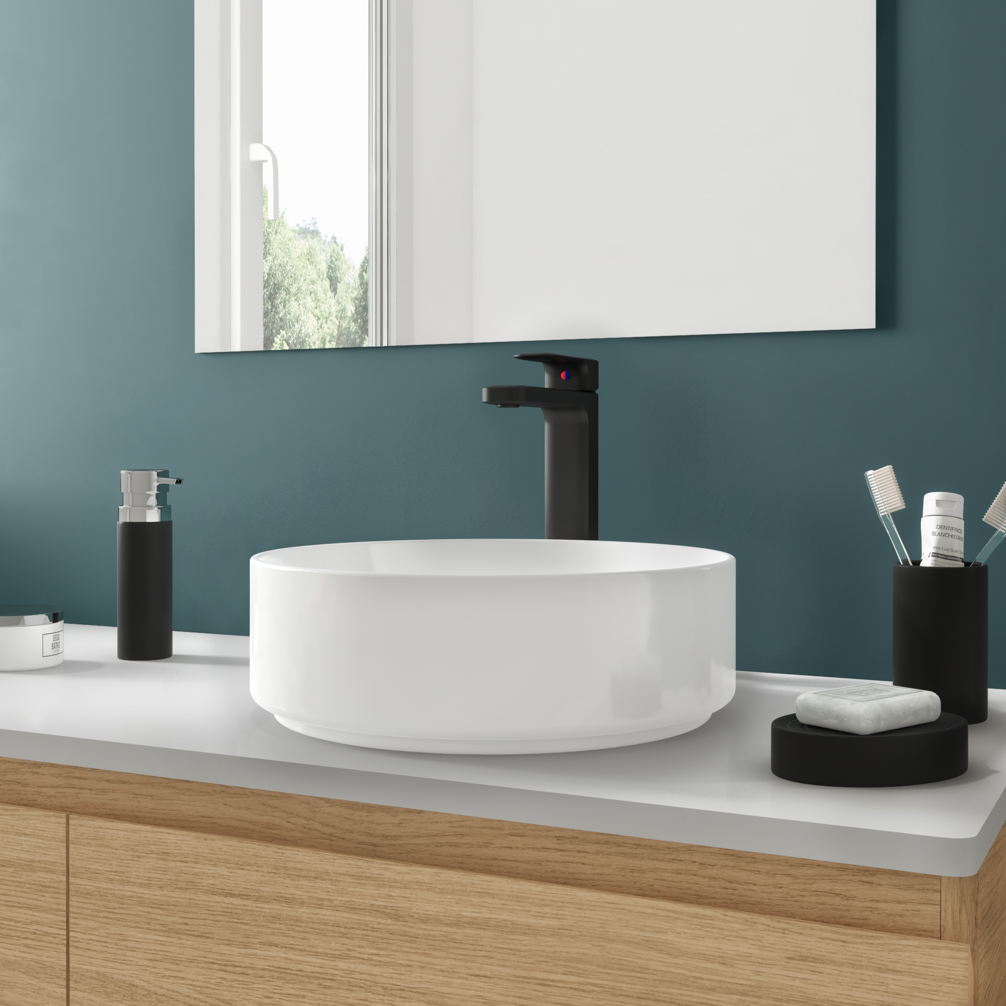 Lavabo da appoggio Studio SENSEA tondo in ceramica bianco lucido piletta non inclusa - 10