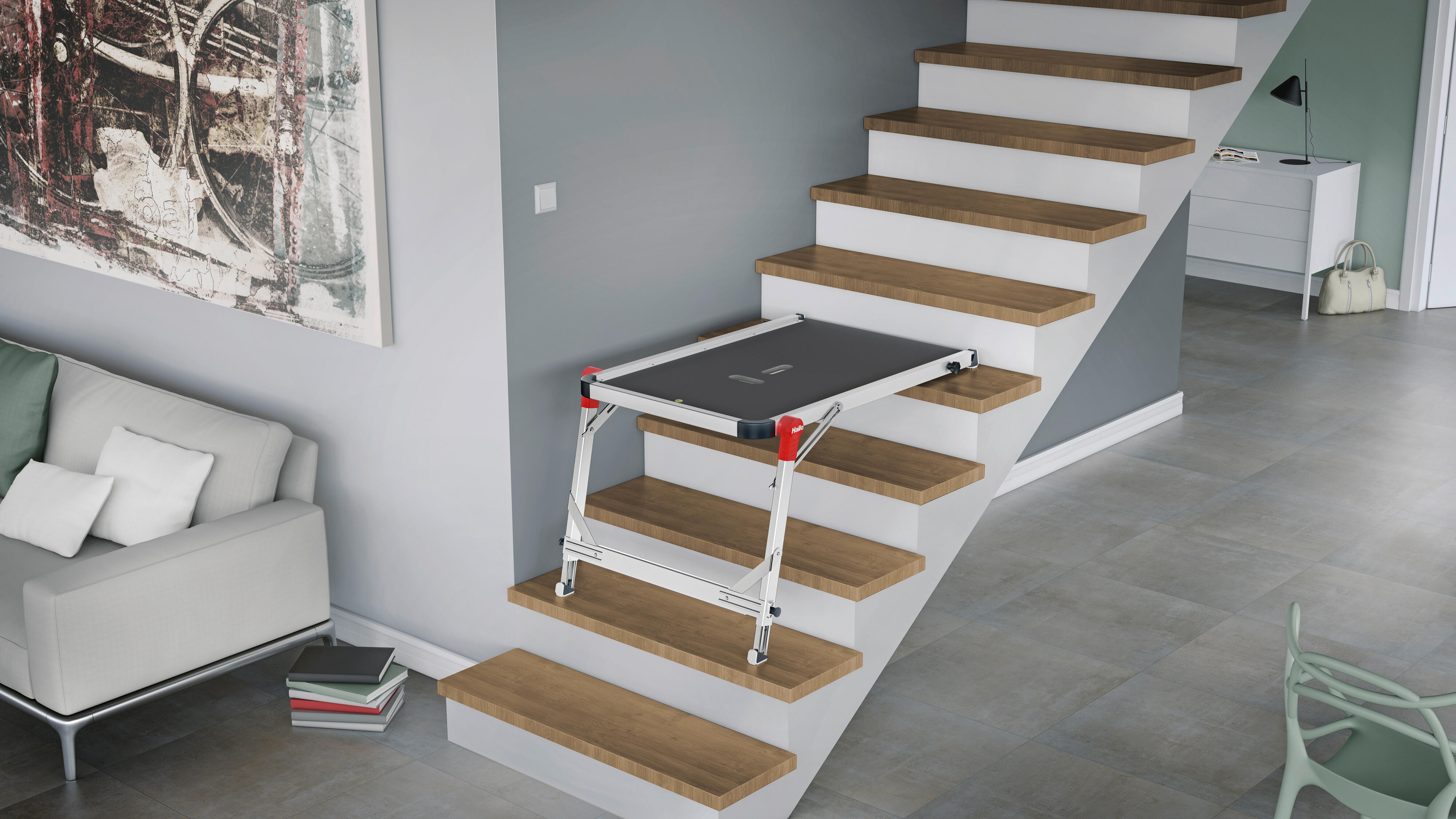 Plateforme de travail HAILO TP1 en aluminium pour escalier même en colimaçon - 4
