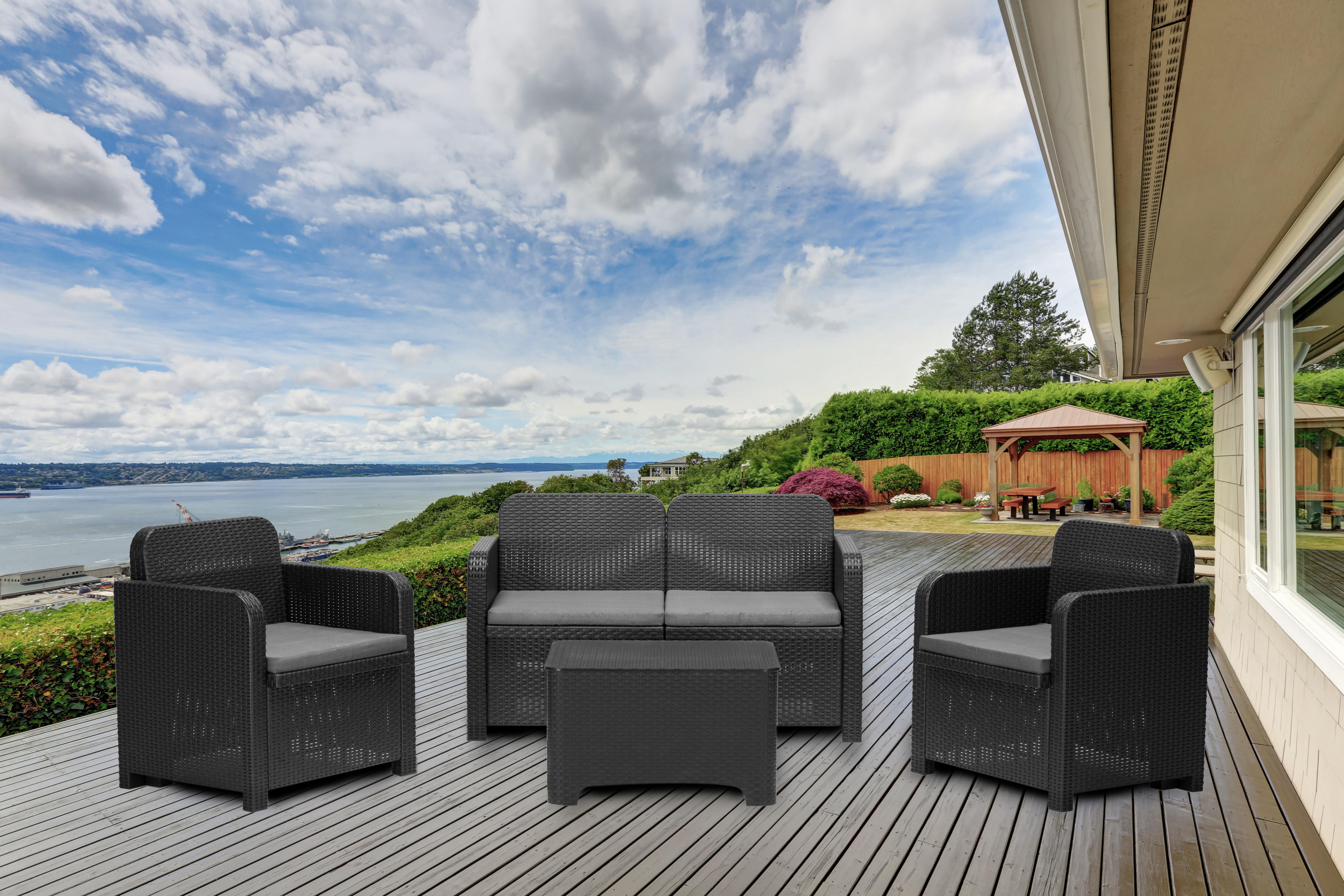 Salon bas de jardin, plastique recyclé, SORRENTO Anthracite, 4 personnes - 3