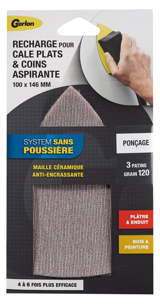 Confezione Da 6 Abrasivi Gerlon Per Cartongesso E Intonaco, Grana 120, 70x125 Mm, Autobloccante E Anti-sporco, Made In France