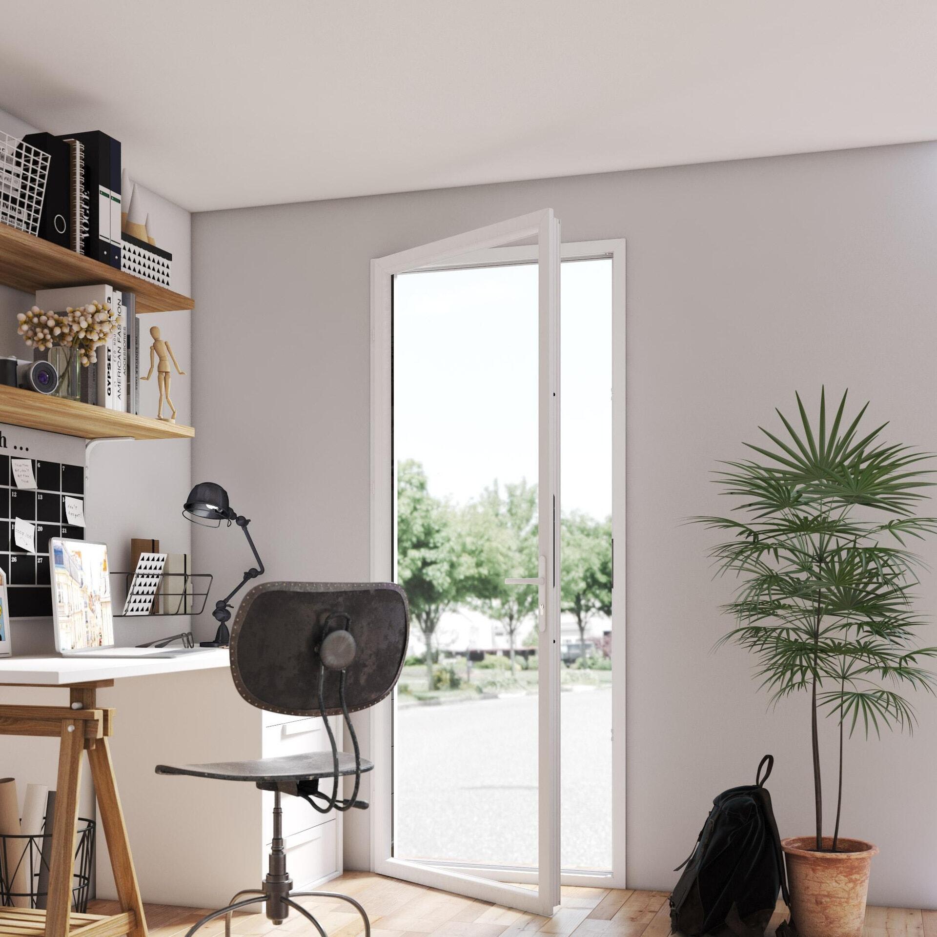 Porte fenêtre PVC Essentiel H.215xl.90cm 1 vantail tirant G blanc
