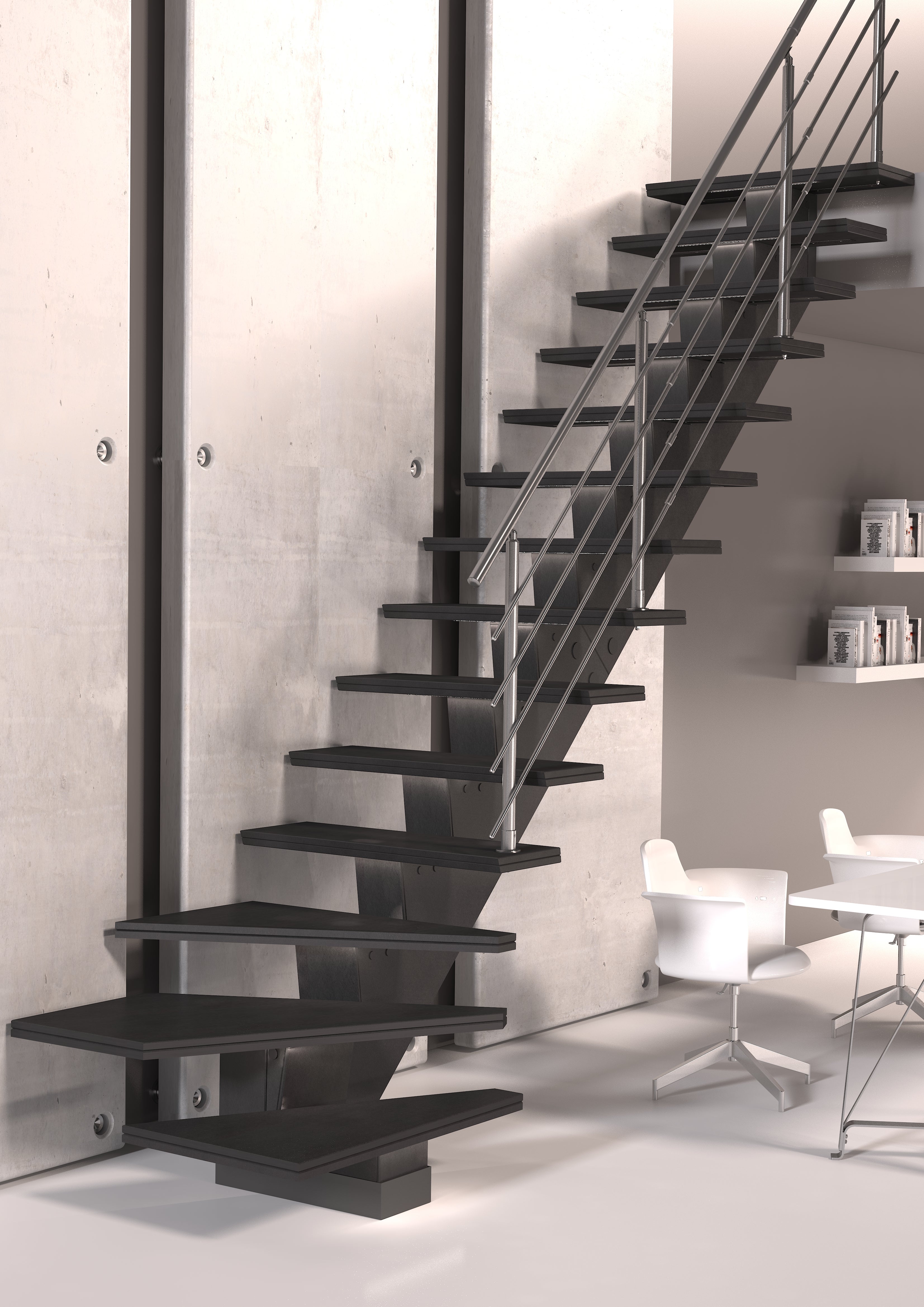 Escalier 1/4 t. bas droit MDF anthracite Gomera 14 marches, l.85 cm - 2