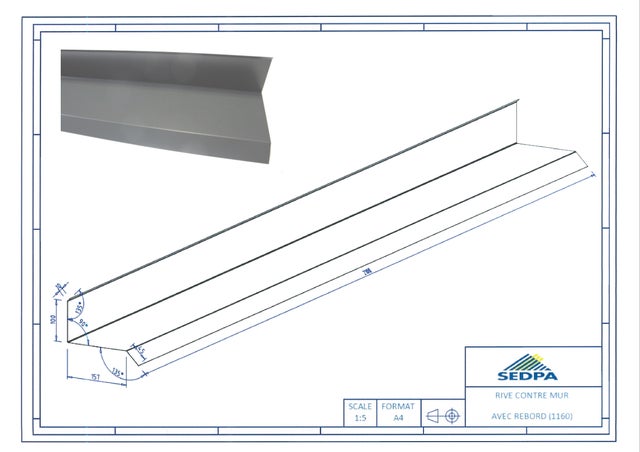Rive contre mur pour plaque nervurée 63/100 gris ral 7016, L.2.1 m