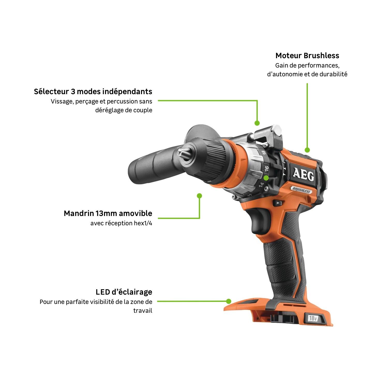 Perceuse à percussion sans fil AEG 18 V 0 Ah, sans batterie BSB18CLB-0 - 2
