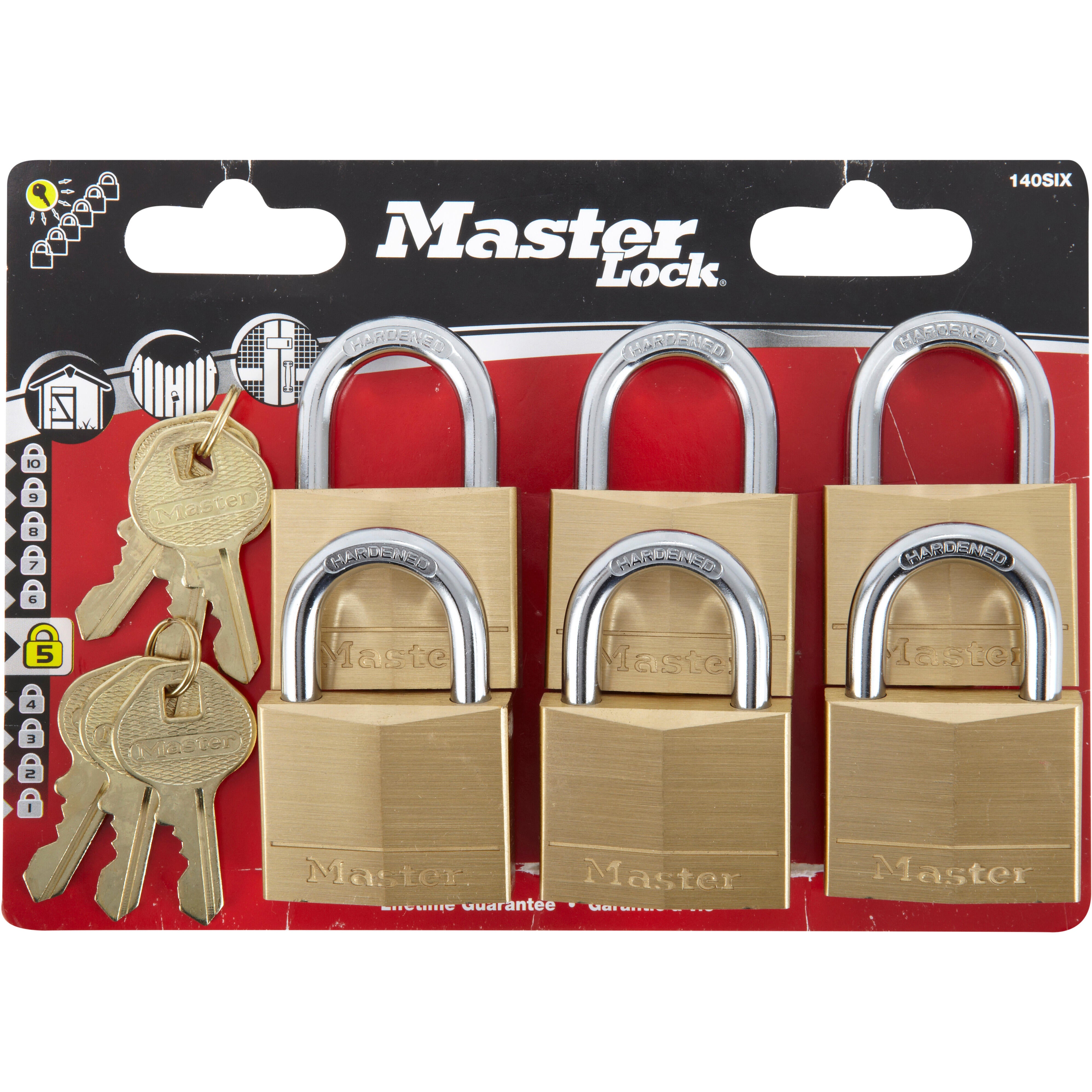 Master Lock 140EURSIX Lot de 6 Cadenas à Clé en Laiton, Doré, 6 x 4 x 1,3 cm - 5