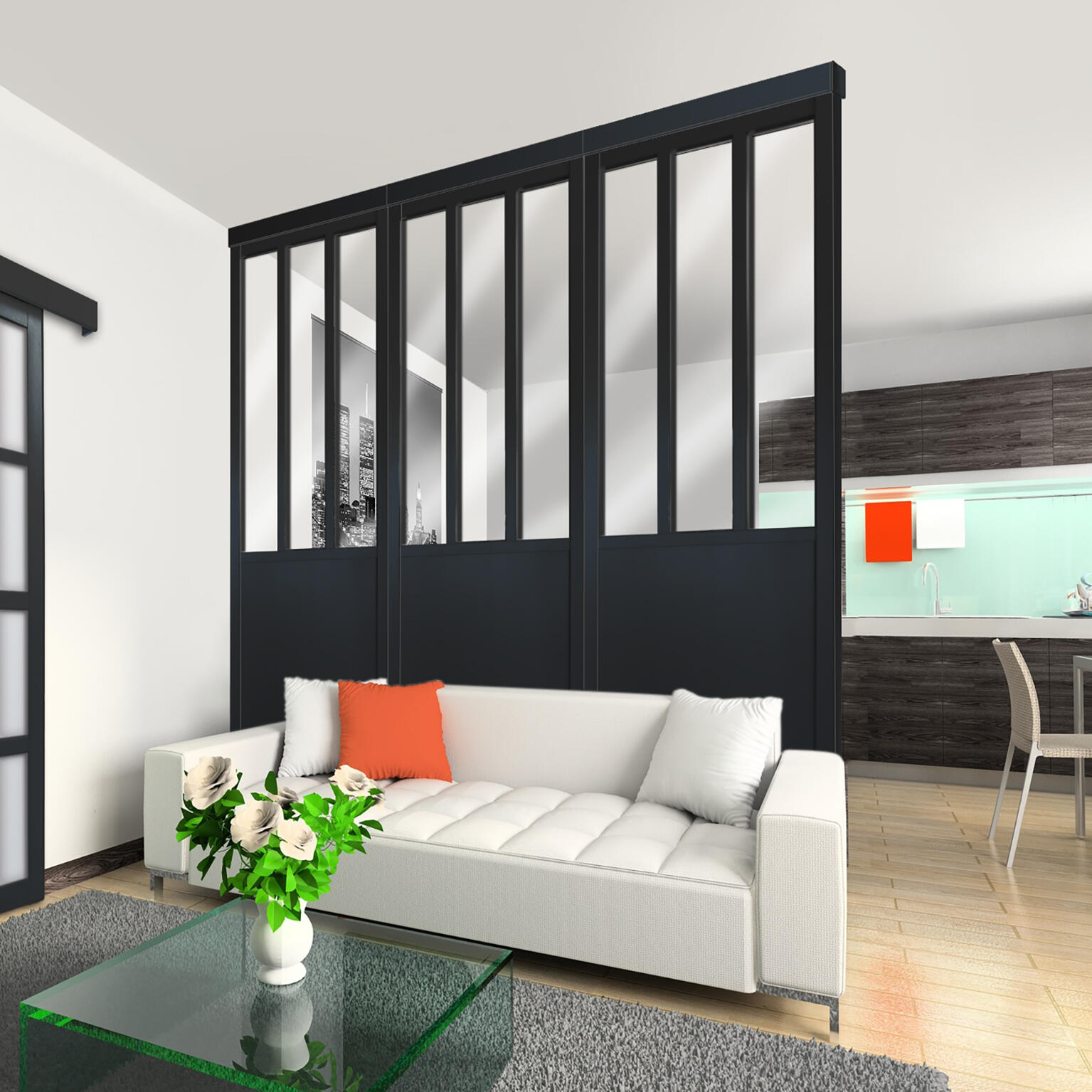 Cloison amovible Atelier mdf revêtu noir effet métal l.80 x H.250 x P.4cm - 3