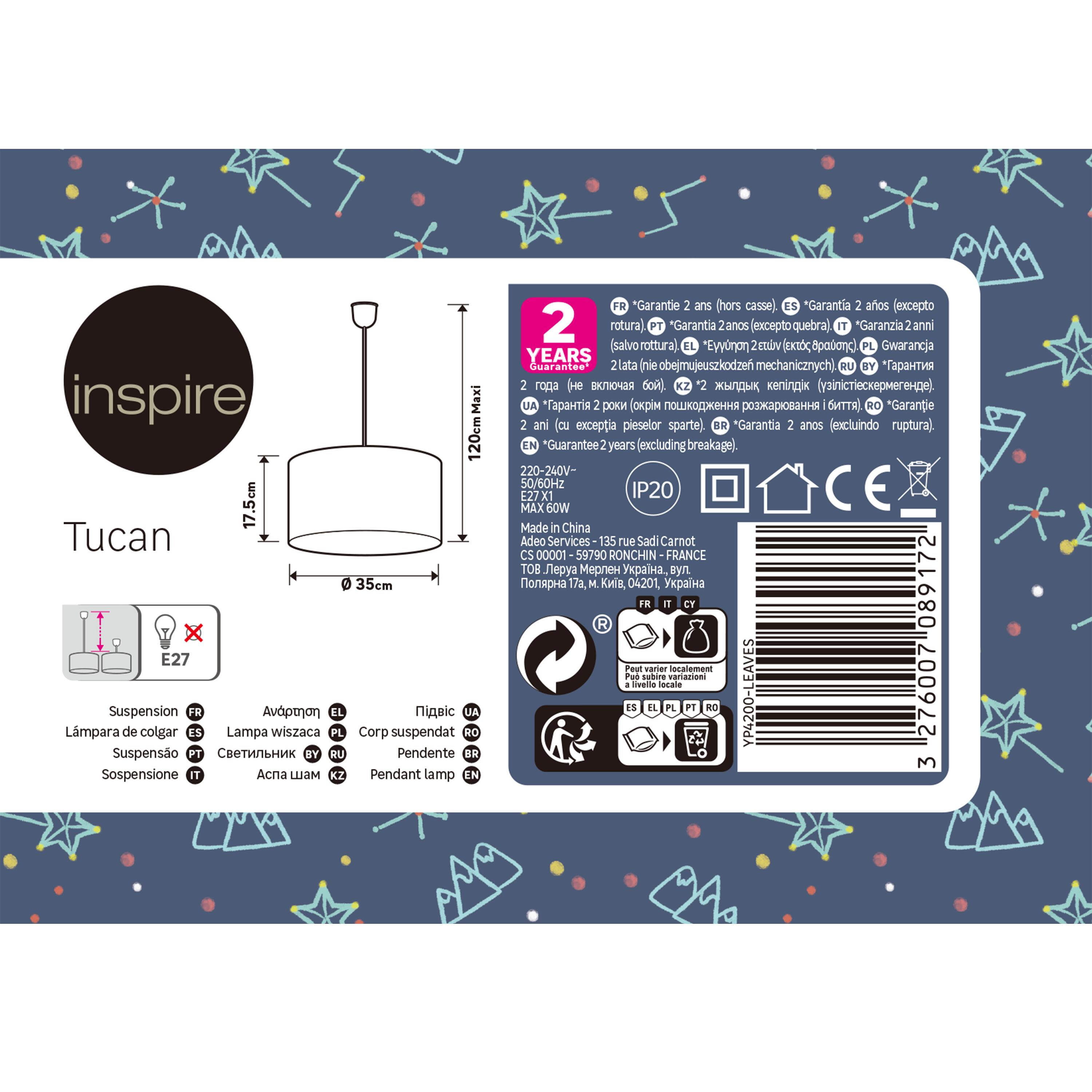 Suspension Toucan pvc, blanc, Diam.35 cm INSPIRE, E27 - 9