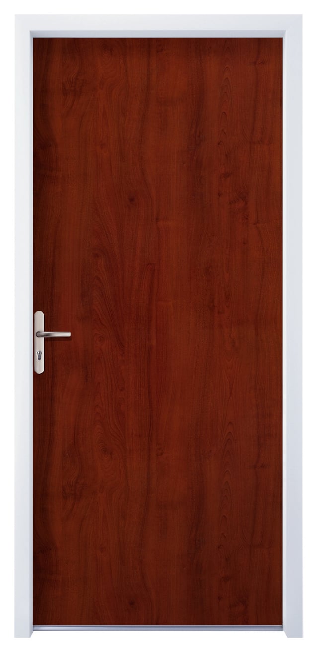 Porte appartement Acier placage bois H.205 x l.95 cm acajou appl., pouss. droit