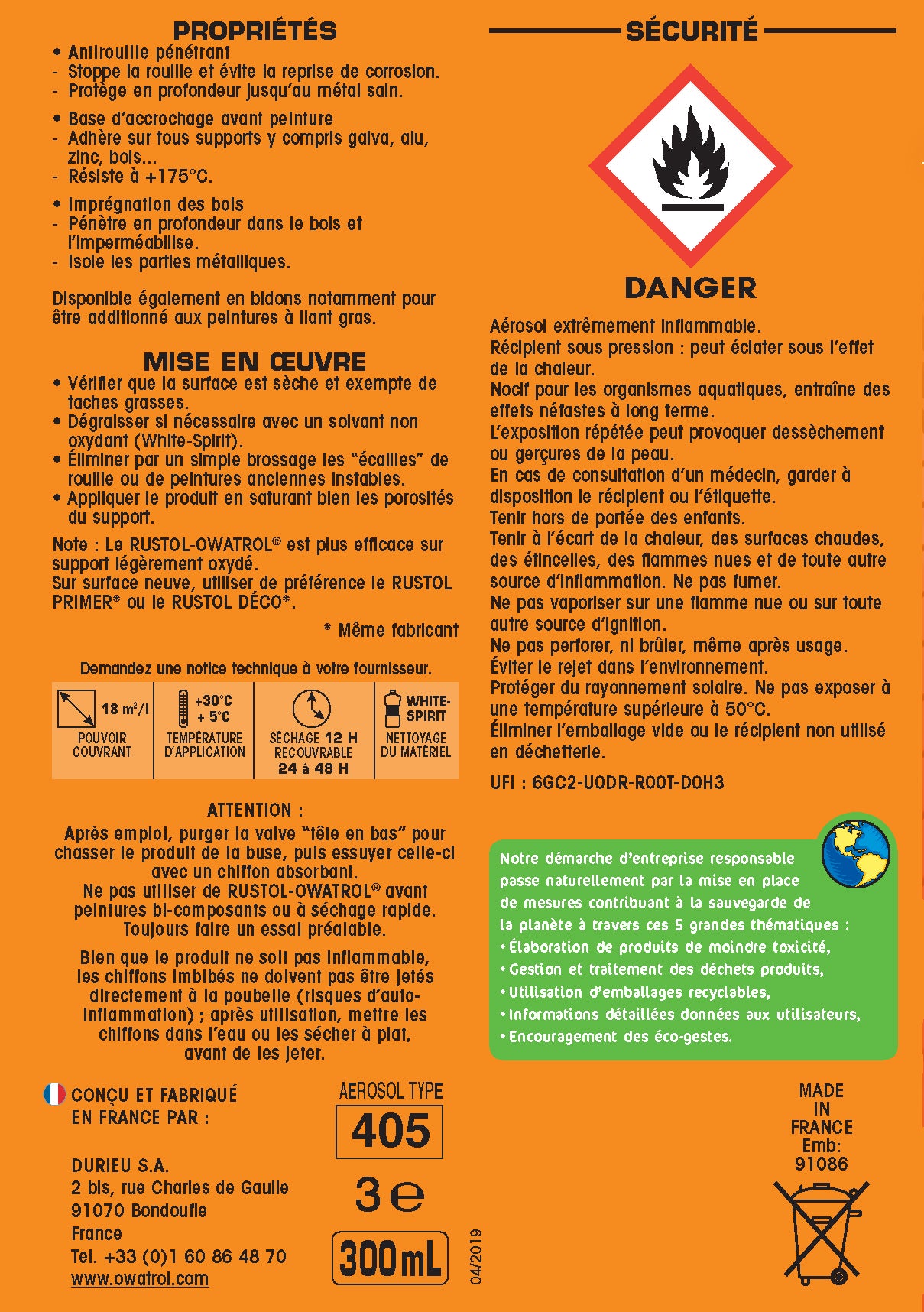 Protection antirouille extérieur / intérieur Rustol OWATROL, incolore, 0.30 l - 2