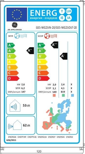 Unità interna condizionatore GENERAL ELECTRIC 9000 BTU WIFI A++/A+ serie G.E._Energy + GES-NIG25IN-20 - 3