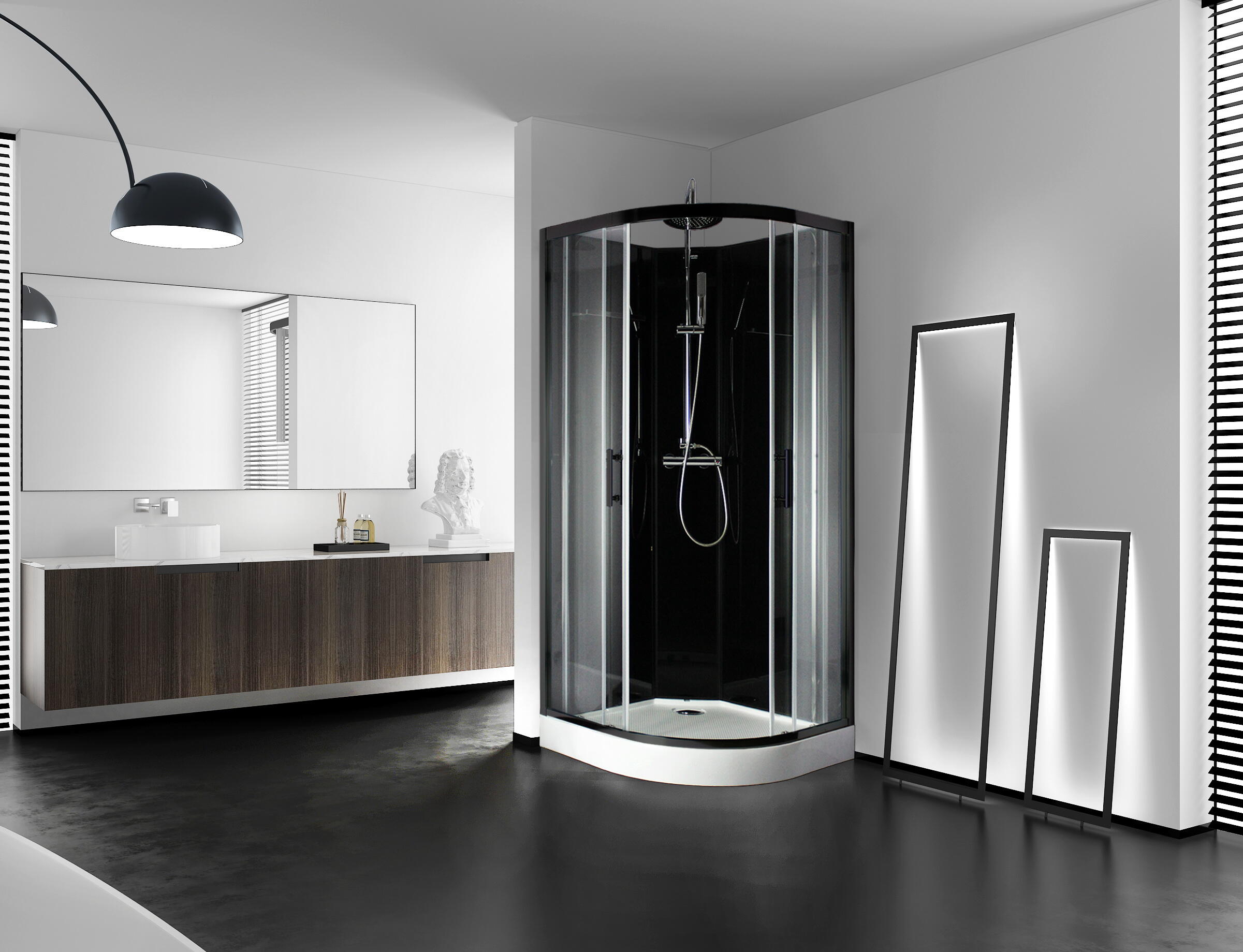 Jika Nion - Cabine de douche quart de cercle, 90x90 cm, rayon 55 cm, Jika perla Glass, argent/verre transparent H2532N20026681