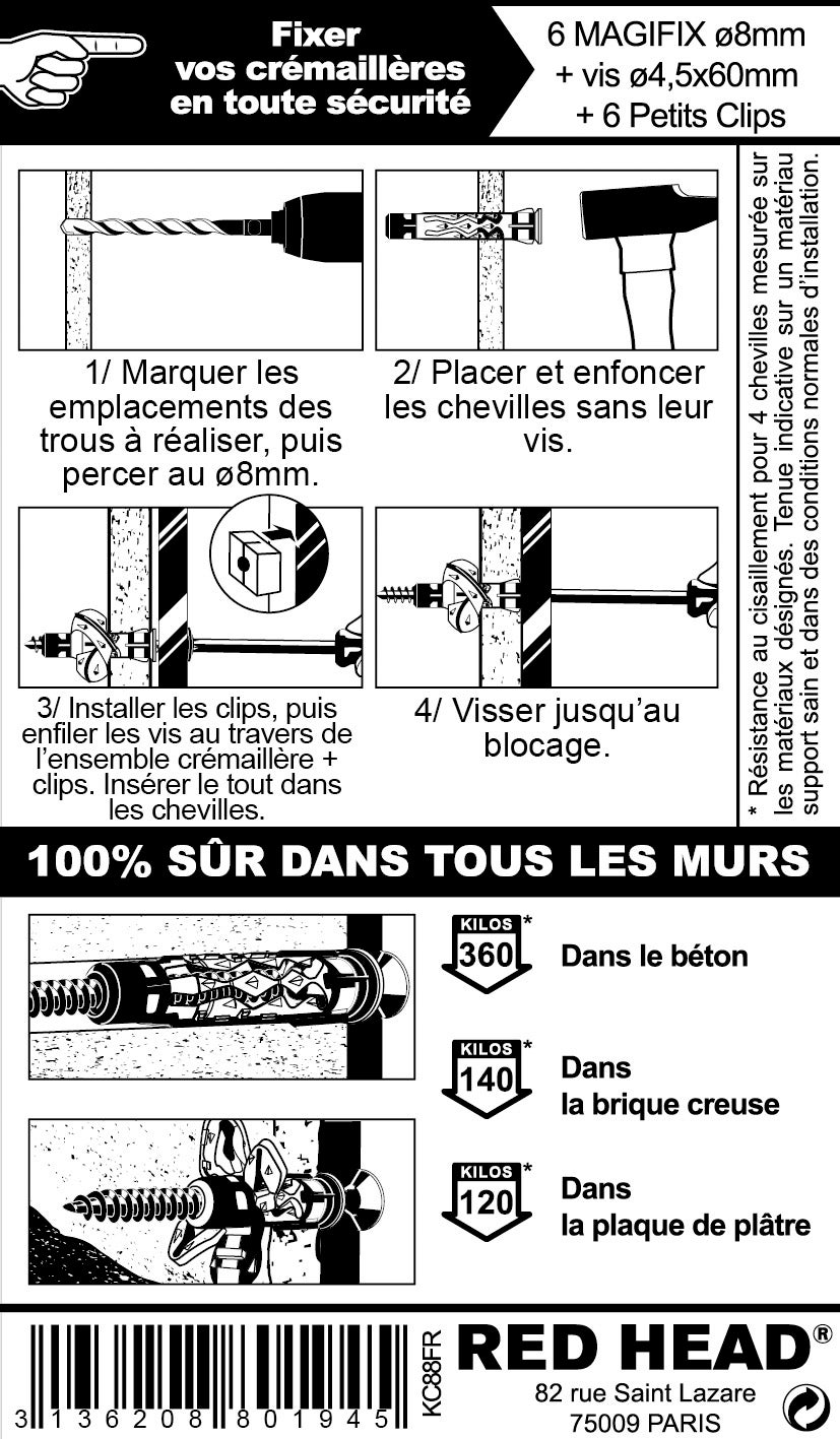 Kit chevilles à verrouillage de forme crémaillère simple RED HEAD, Diam.8xL.50mm - 2