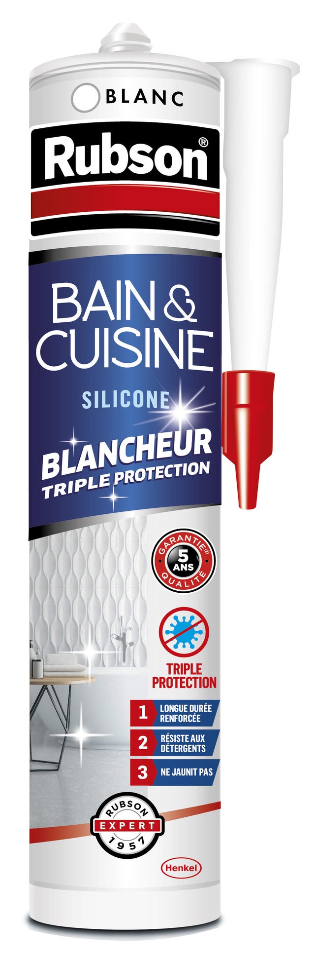 Mastic d'étanchéité Cuisine et bain blancheur protection RUBSON blanc 280ml