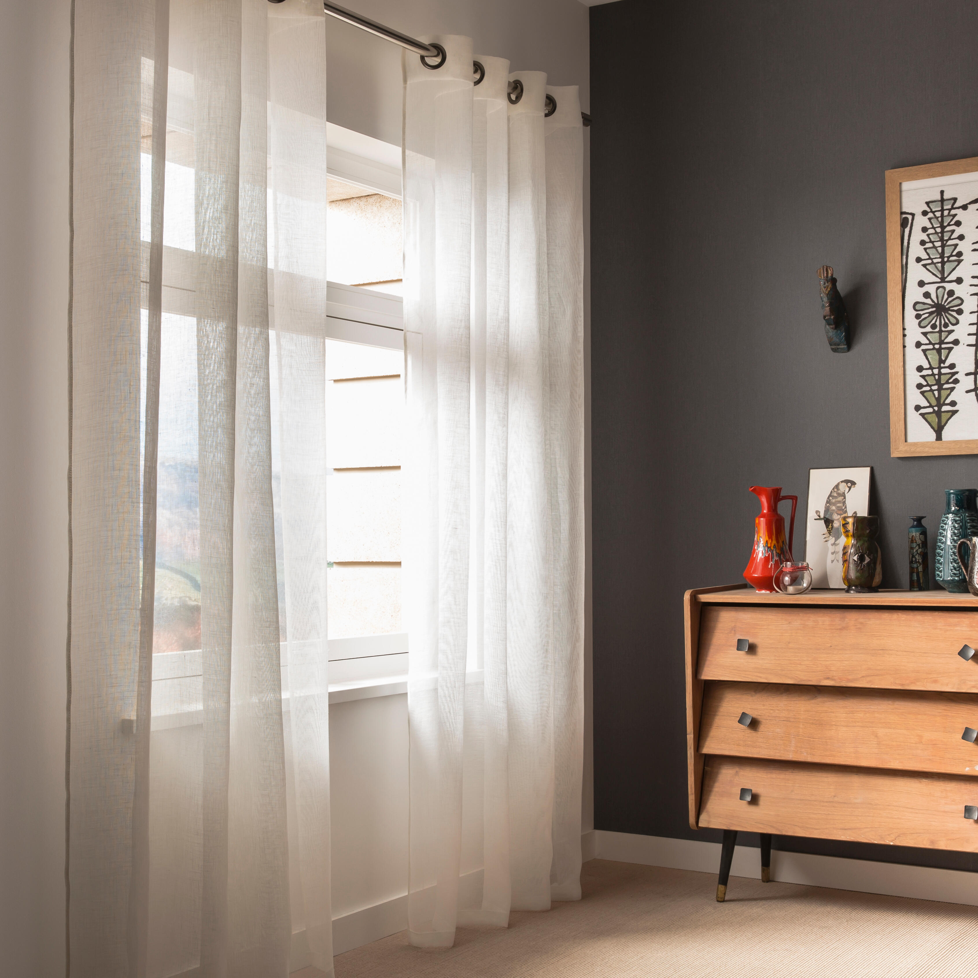 Voilage tamisant, Aspect lin lin, blanc H.260 x l.145 cm - 3