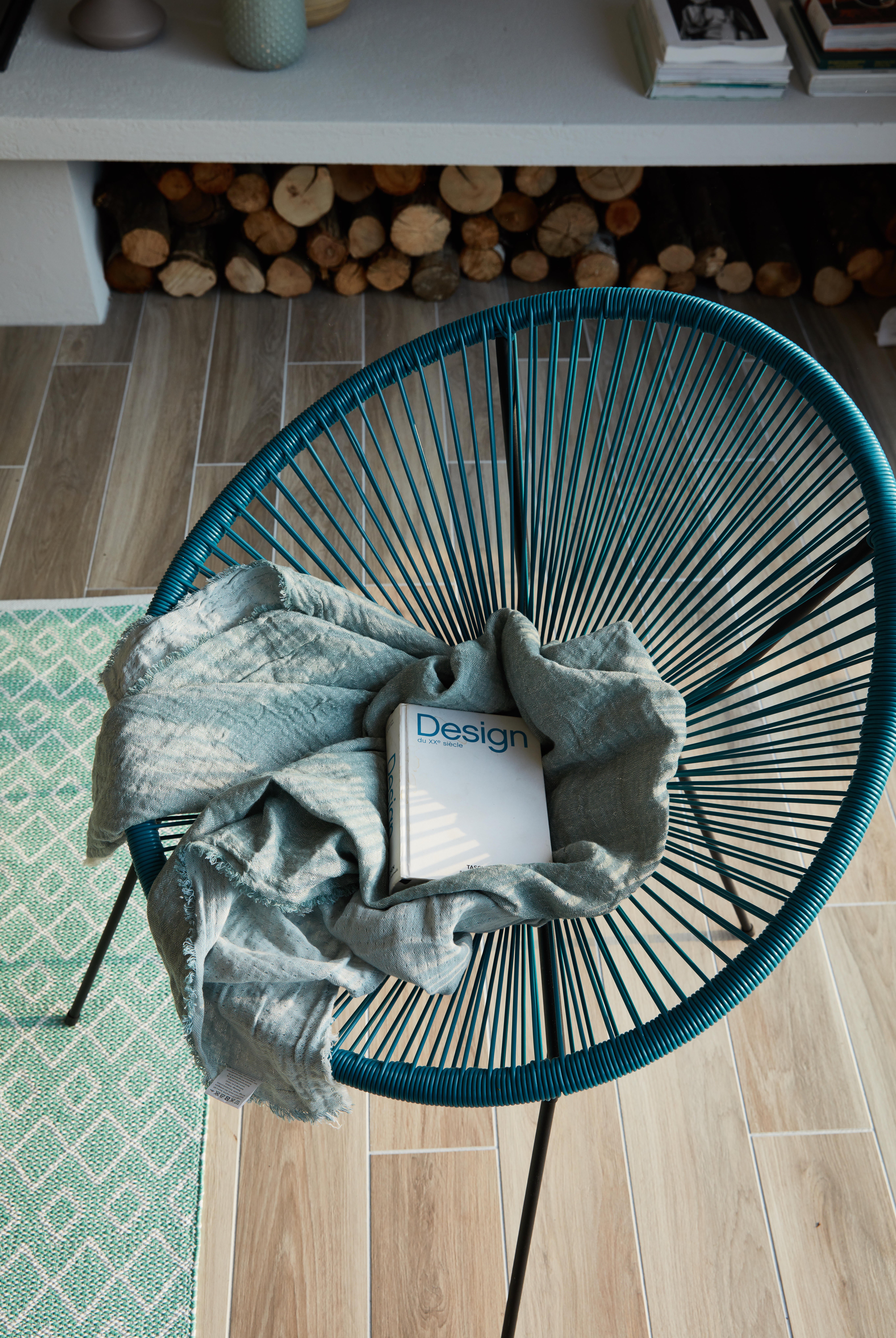 Sedia da giardino in acciaio blu Acapulco, seduta in rattan sintetico blu - 4