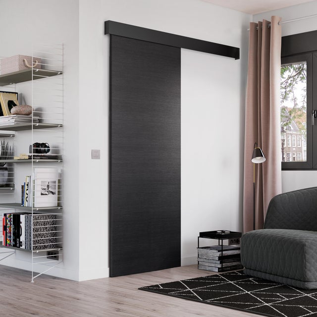 Ensemble porte coulissante London xxl mdf 220x83cm +rail Belem en alu+cache rail