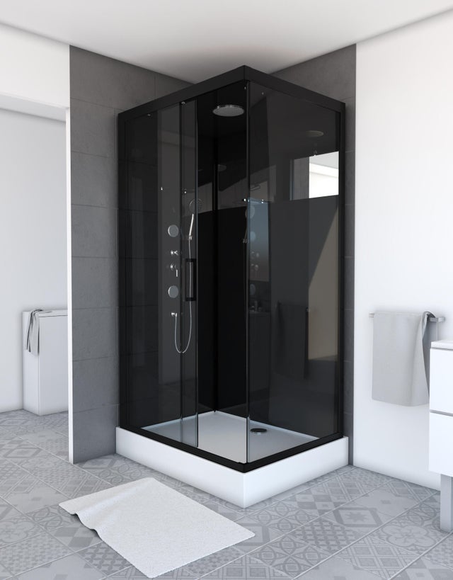 Cabine de douche L.110 x l.80 cm noir, verre transparente, Black mirror 2 rect