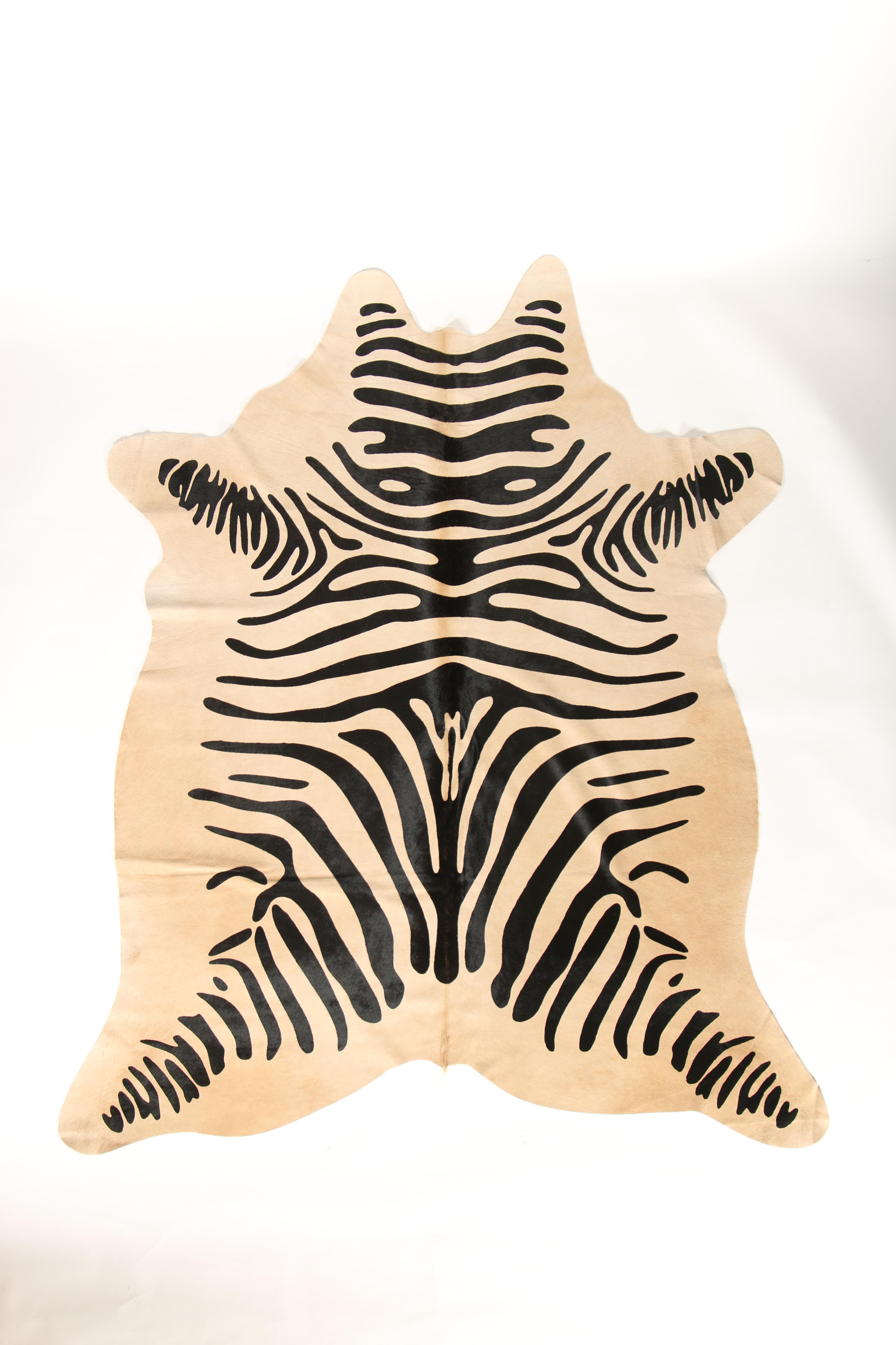 Tapis peau de vache ivoire sur-mesure, l.200 x L.200 cm Imprimée zèbre - 3