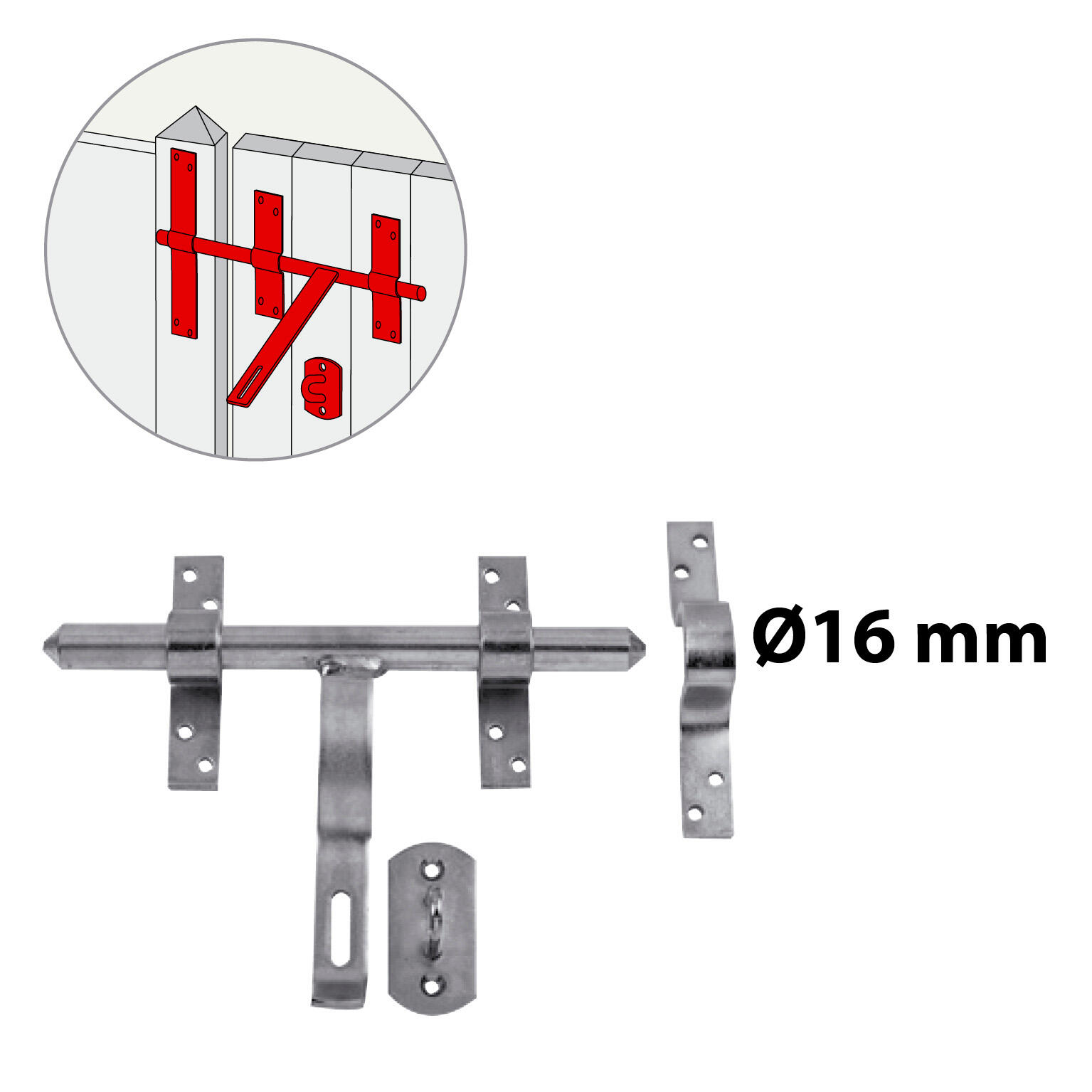 Verrou vervelle et porte cadenas Diam. 16 mm, acier zingué, H.195x L.200mm AFBAT - 2