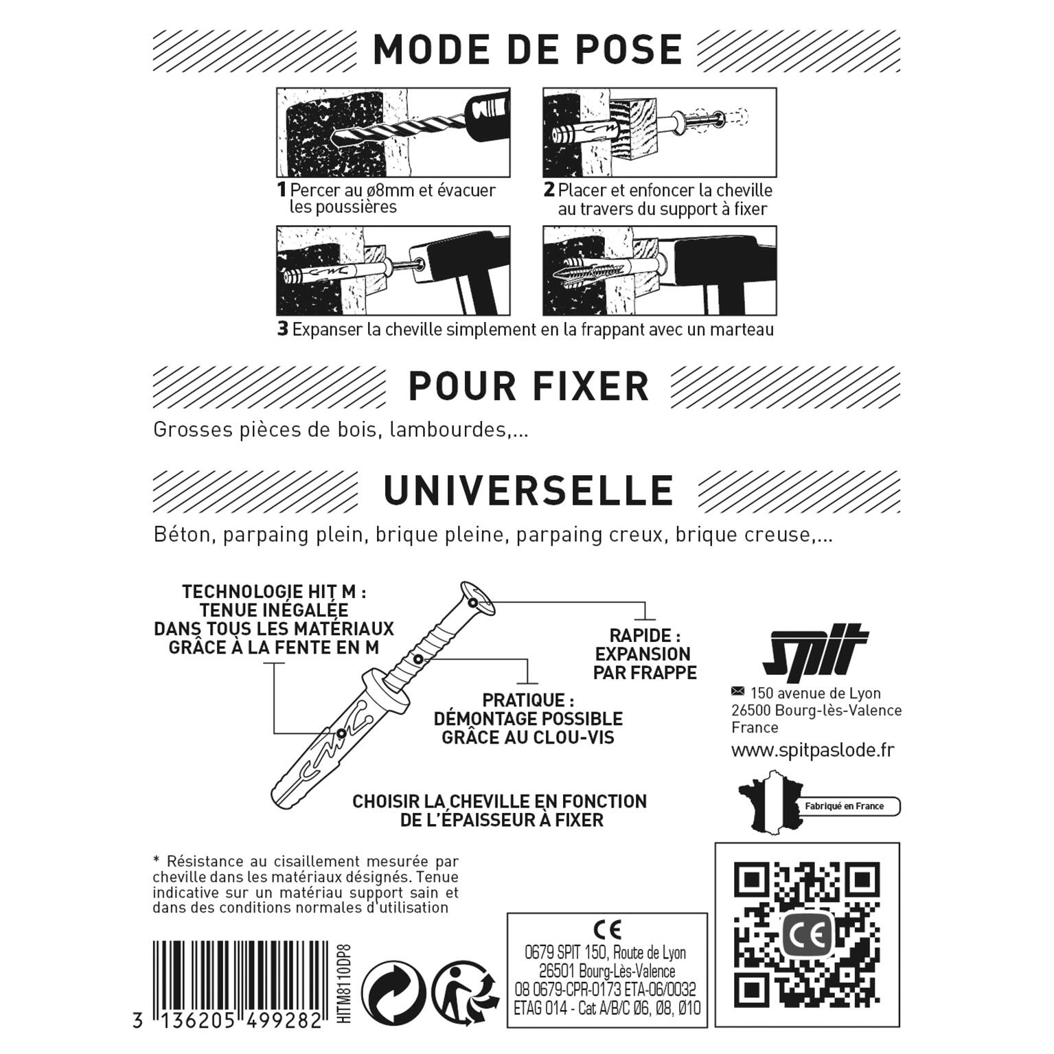 Lot de 8 Cheville murale hit m SPIT, Ø8 x L.110 mm - 2