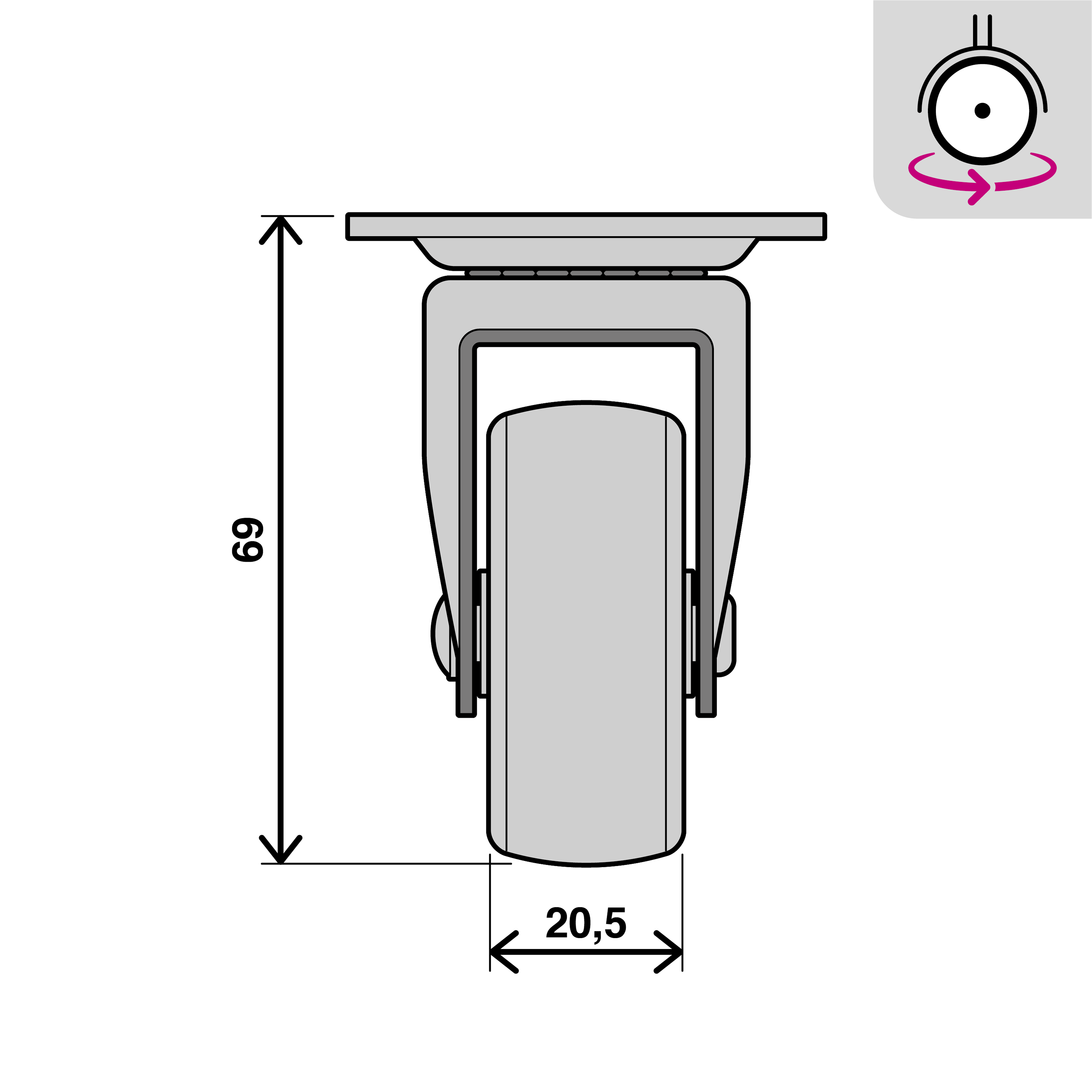 Roda interior sem travão STANDERS 360º 50MM 35KG PRETO ANTIDESLIZANTE - 6