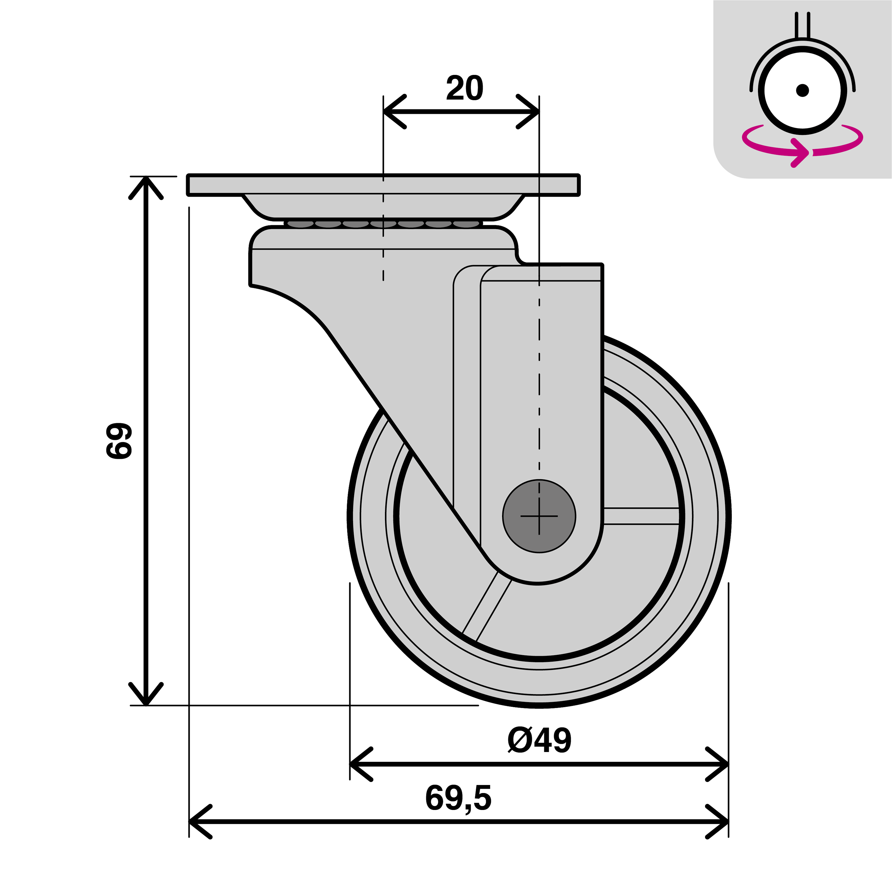 Roda interior sem travão STANDERS 360º 50MM 35KG PRETO ANTIDESLIZANTE - 5