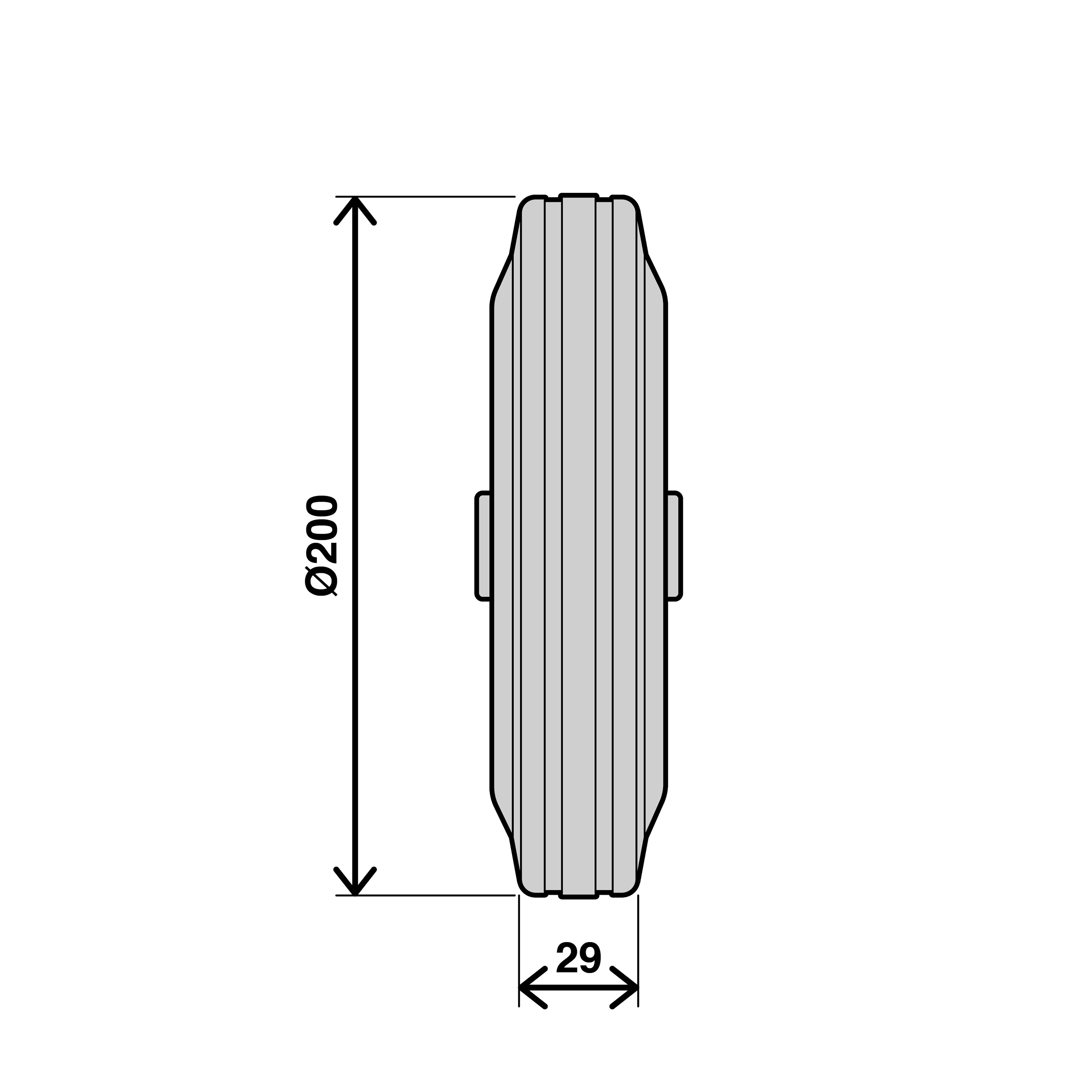 Roda para exterior STANDERS MACIÇA 200MM 100KG PRETA - 5