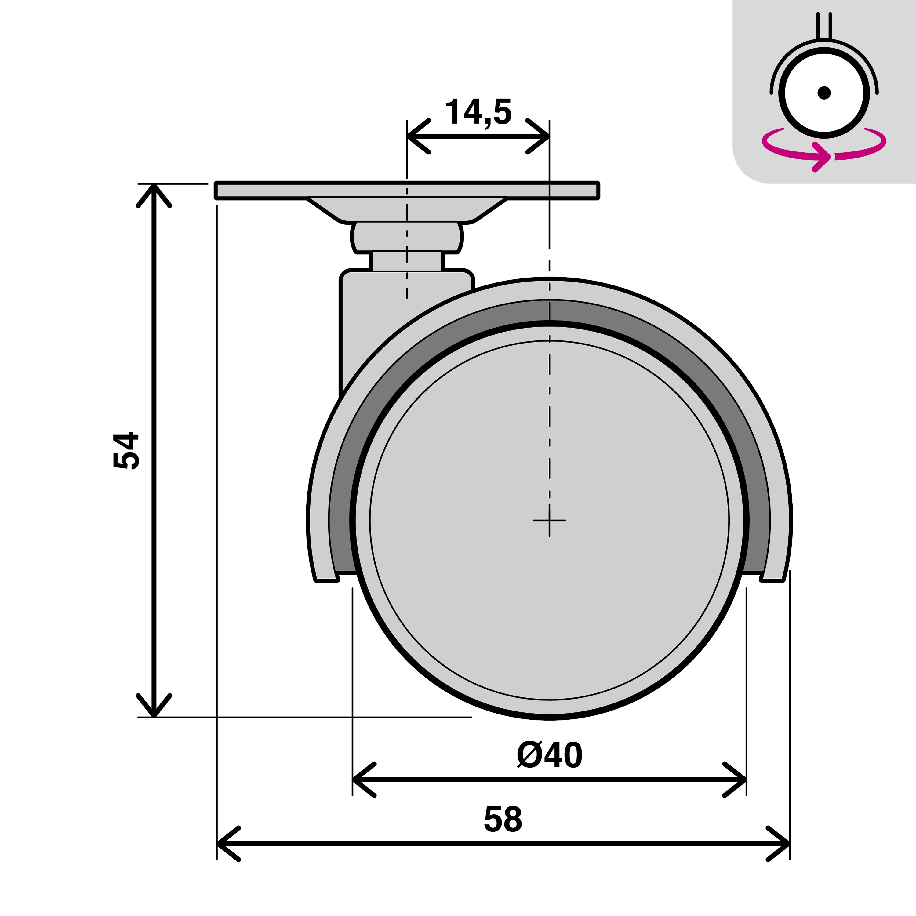 Roda interior sem travão STANDERS 360º 40MM 15KG NYLON PRETO - 5